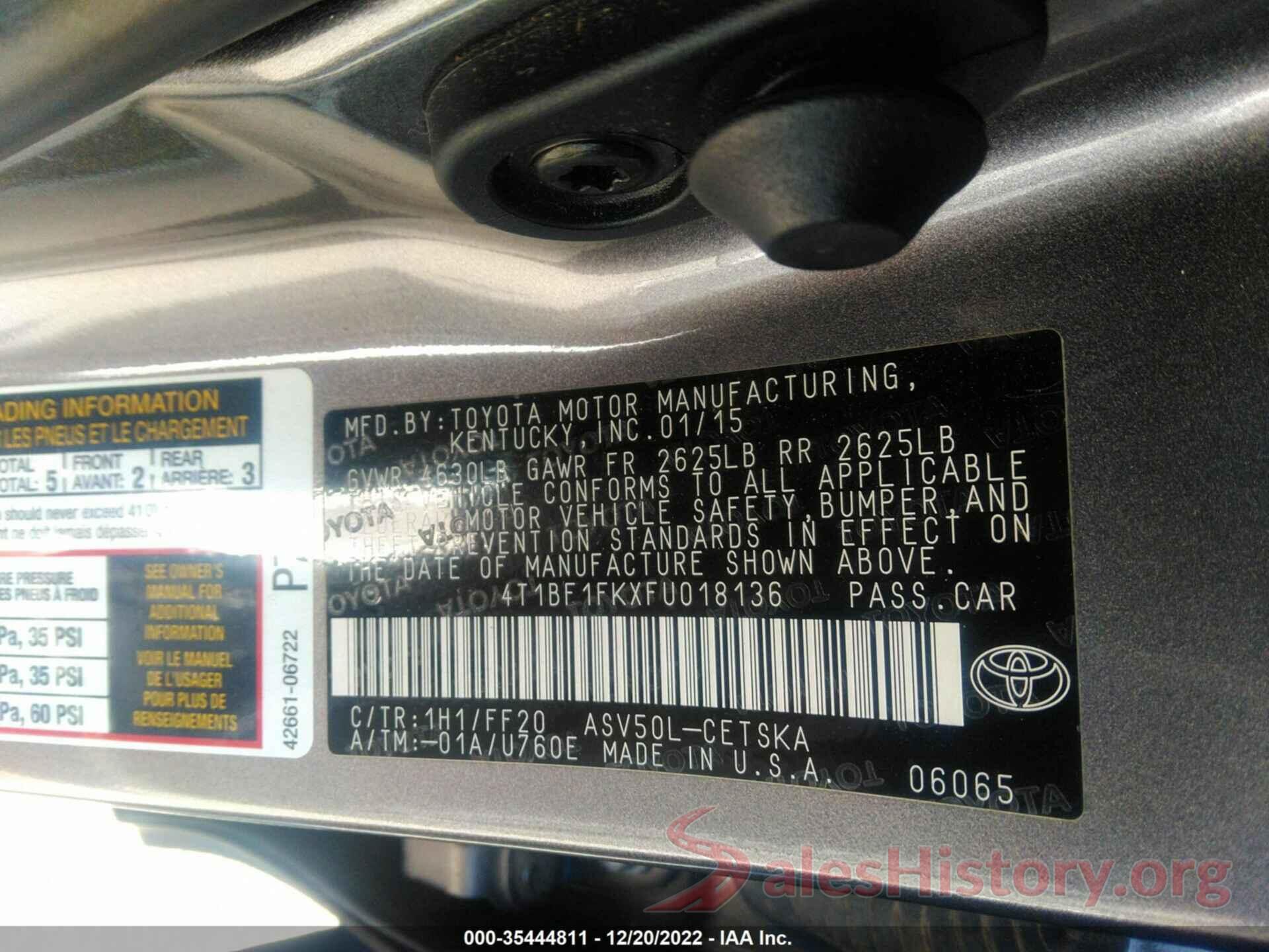 4T1BF1FKXFU018136 2015 TOYOTA CAMRY