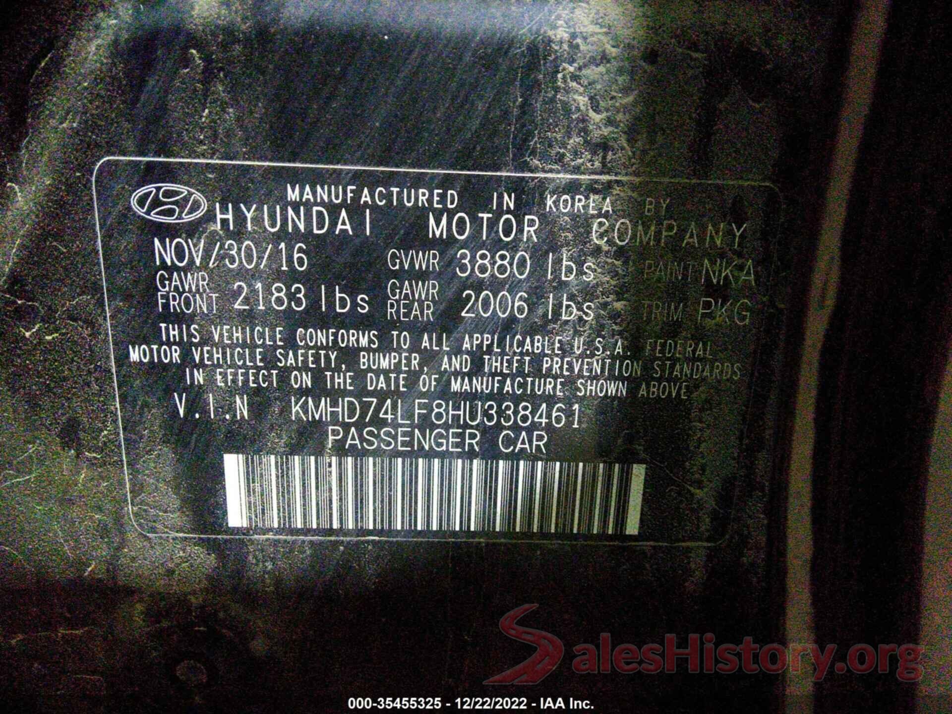 KMHD74LF8HU338461 2017 HYUNDAI ELANTRA