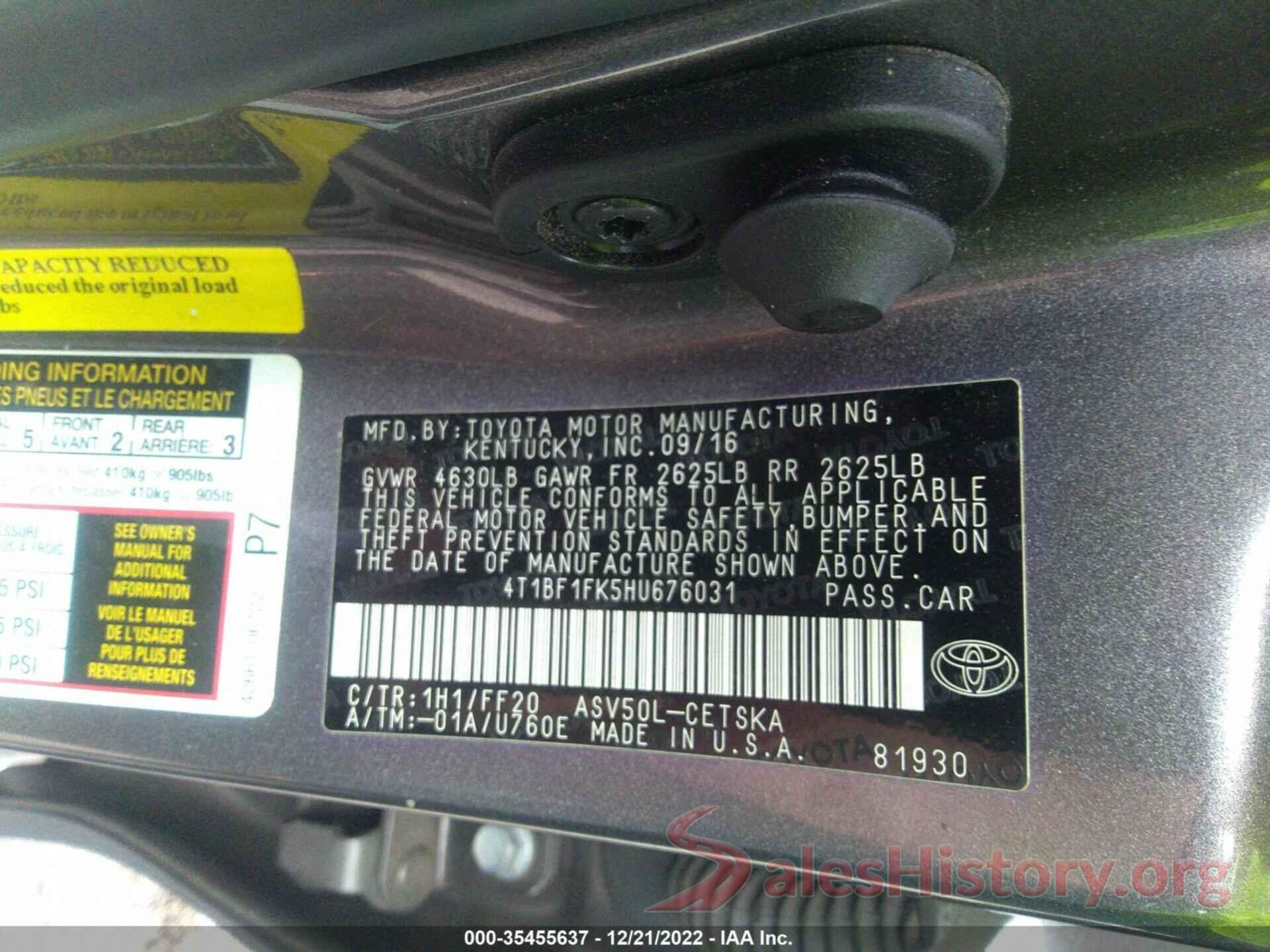 4T1BF1FK5HU676031 2017 TOYOTA CAMRY