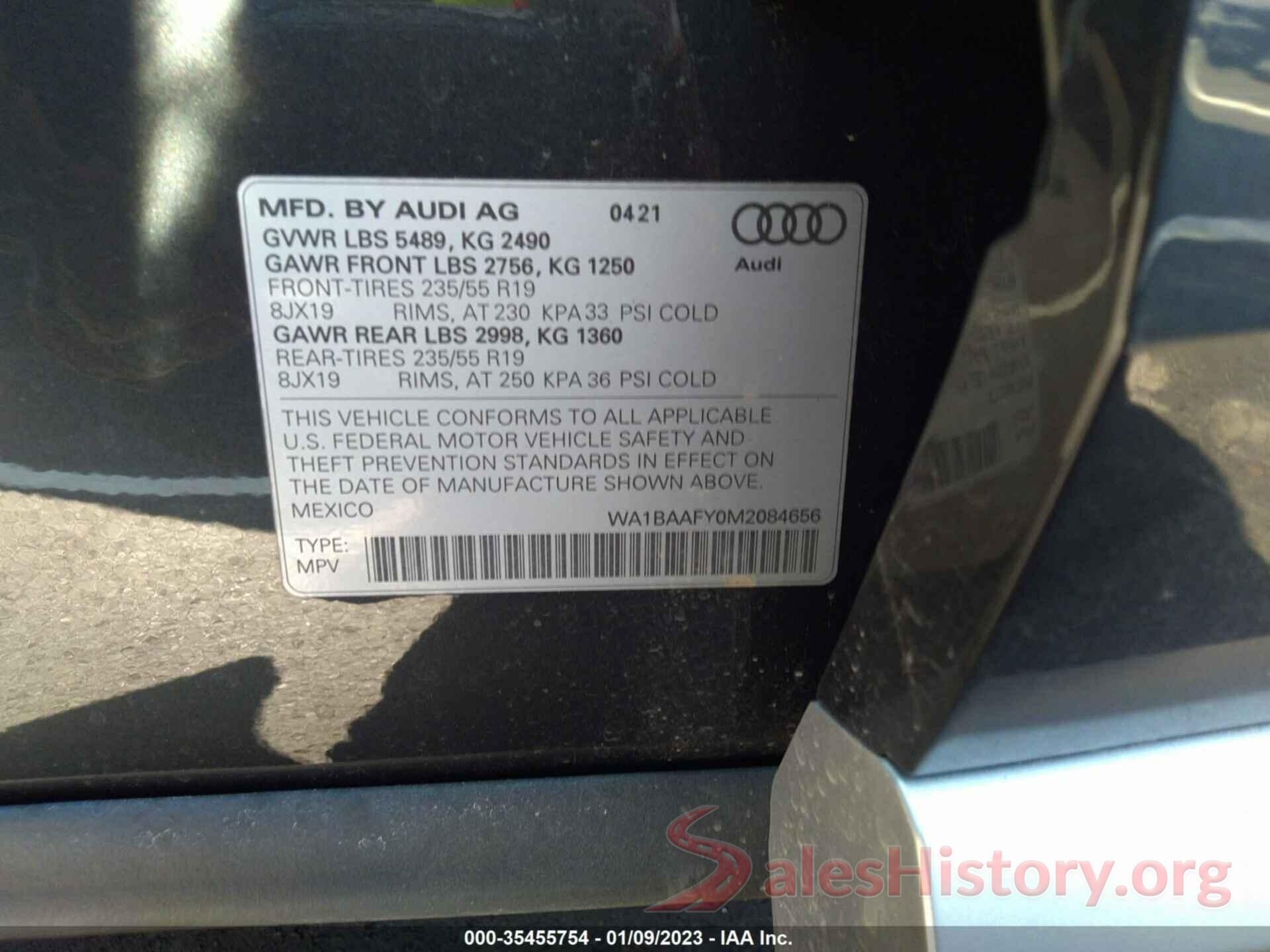 WA1BAAFY0M2084656 2021 AUDI Q5