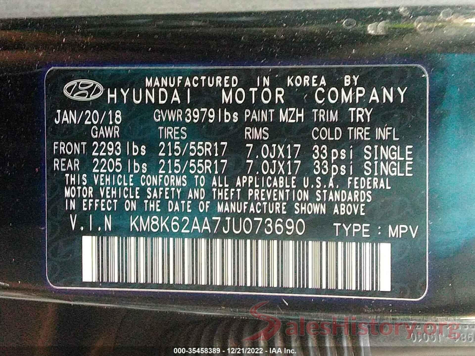 KM8K62AA7JU073690 2018 HYUNDAI KONA