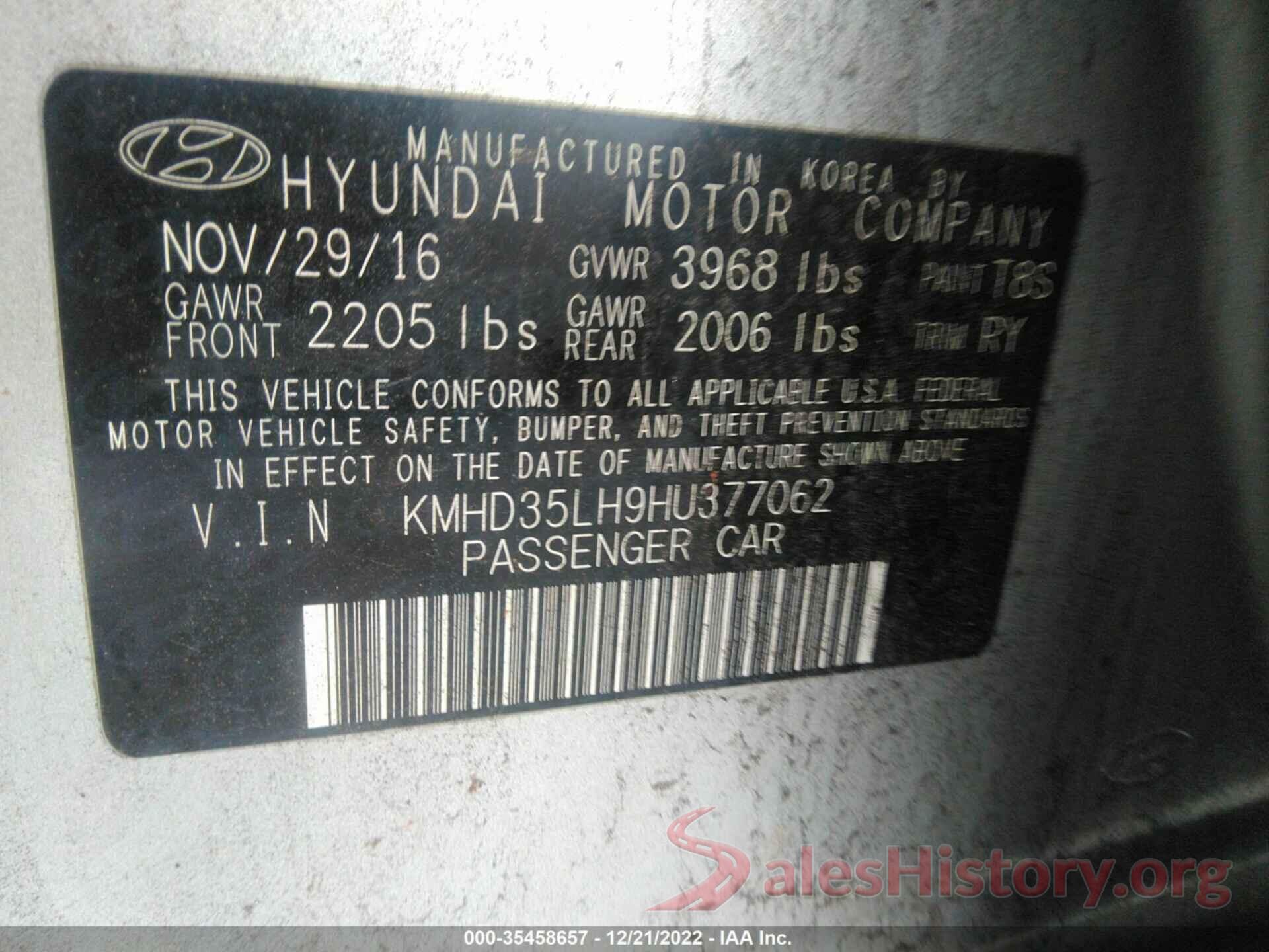 KMHD35LH9HU377062 2017 HYUNDAI ELANTRA GT