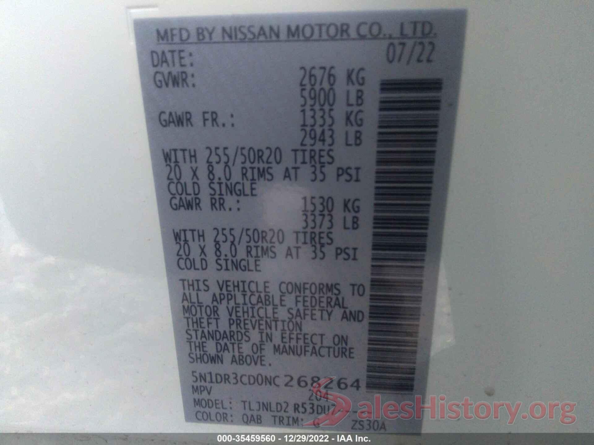 5N1DR3CD0NC268264 2022 NISSAN PATHFINDER