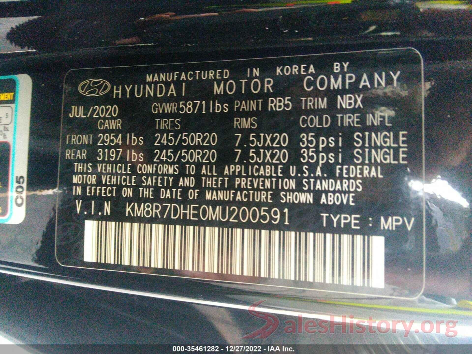 KM8R7DHE0MU200591 2021 HYUNDAI PALISADE