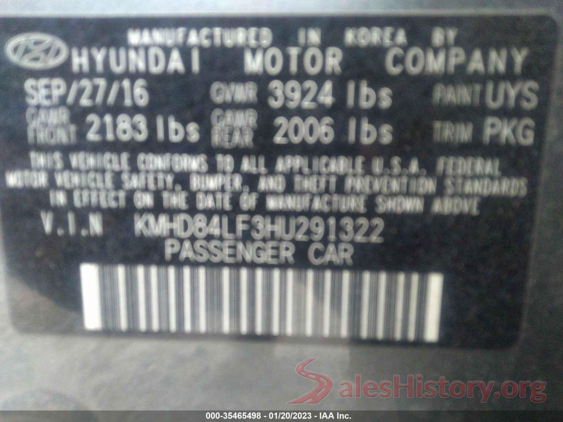 KMHD84LF3HU291322 2017 HYUNDAI ELANTRA