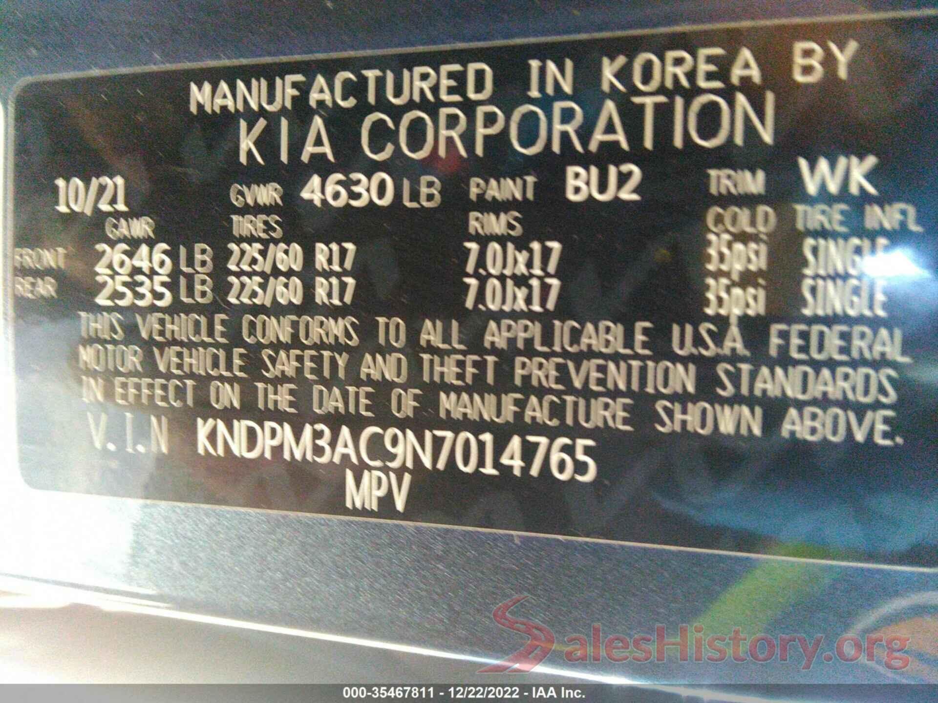 KNDPM3AC9N7014765 2022 KIA SPORTAGE