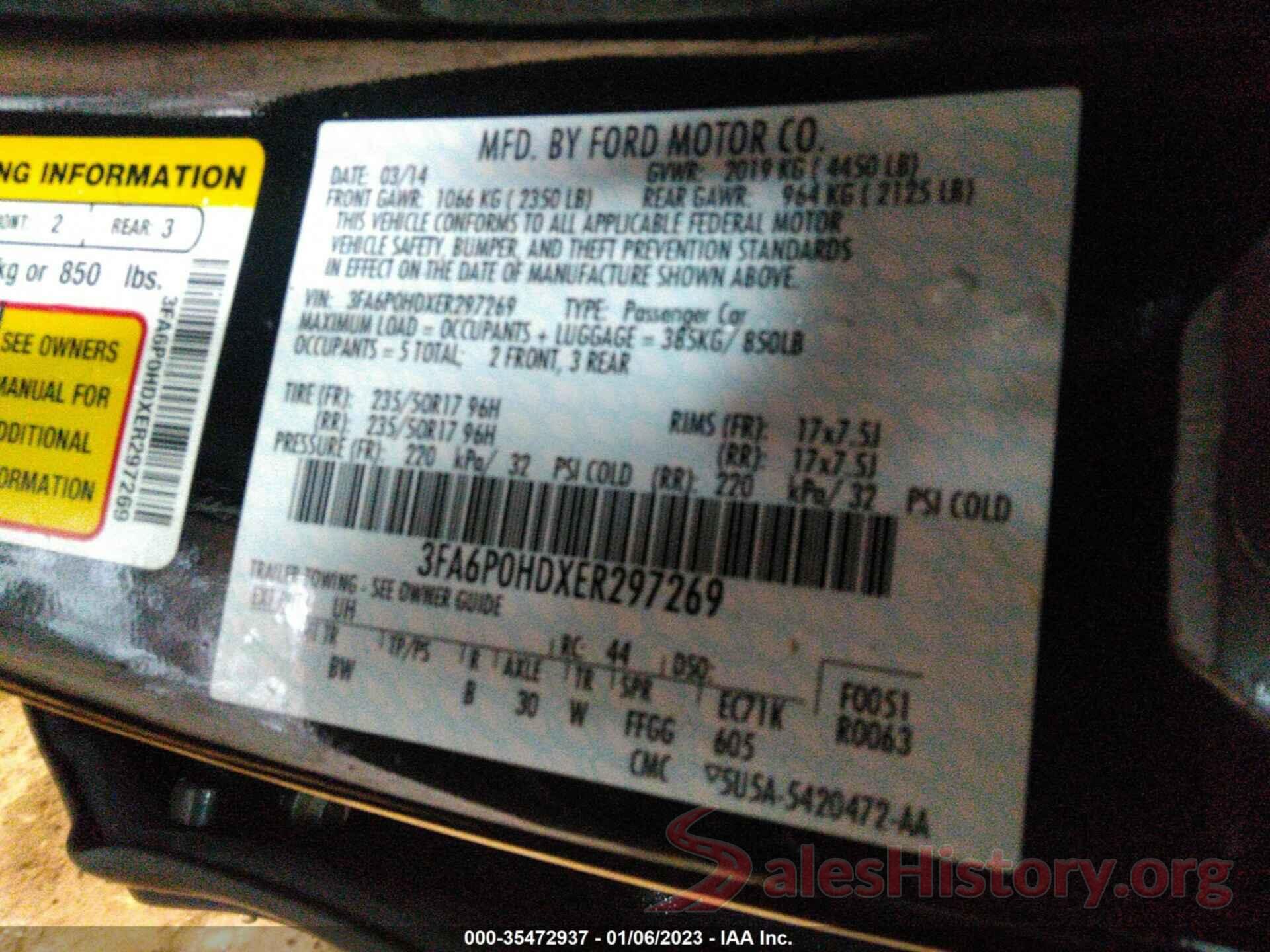 3FA6P0HDXER297269 2014 FORD FUSION