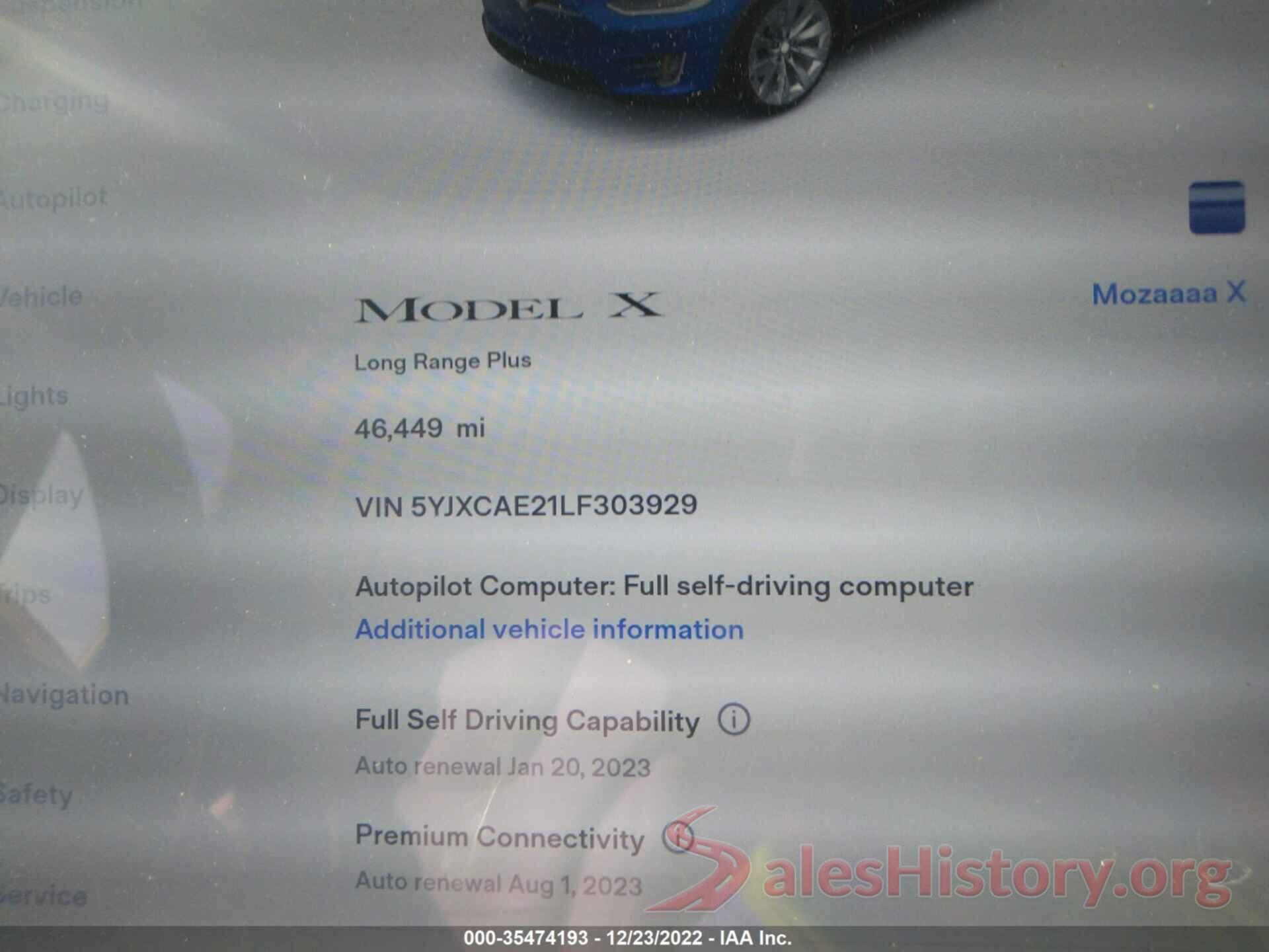 5YJXCAE21LF303929 2020 TESLA MODEL X