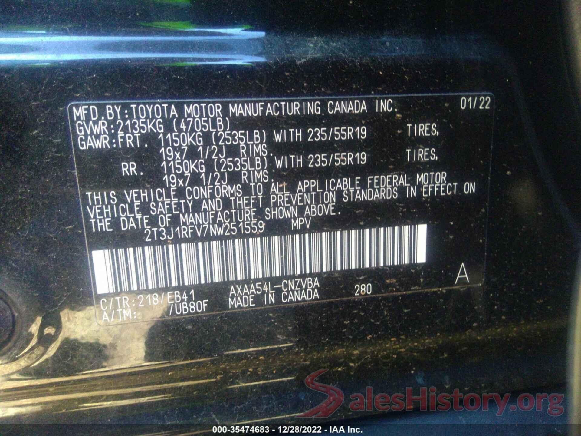 2T3J1RFV7NW251559 2022 TOYOTA RAV4