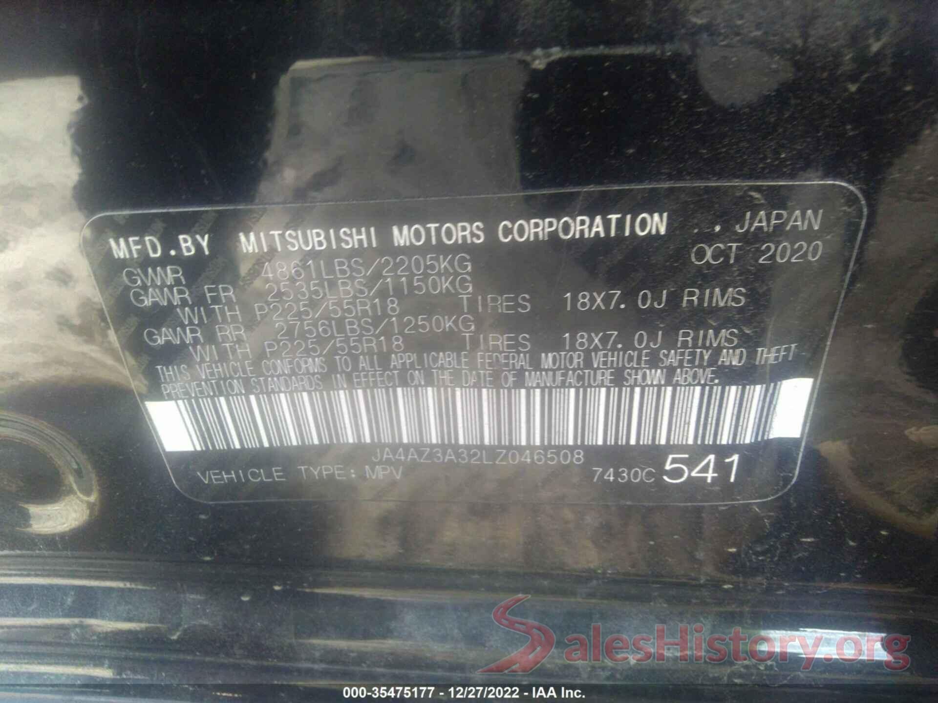 JA4AZ3A32LZ046508 2020 MITSUBISHI OUTLANDER