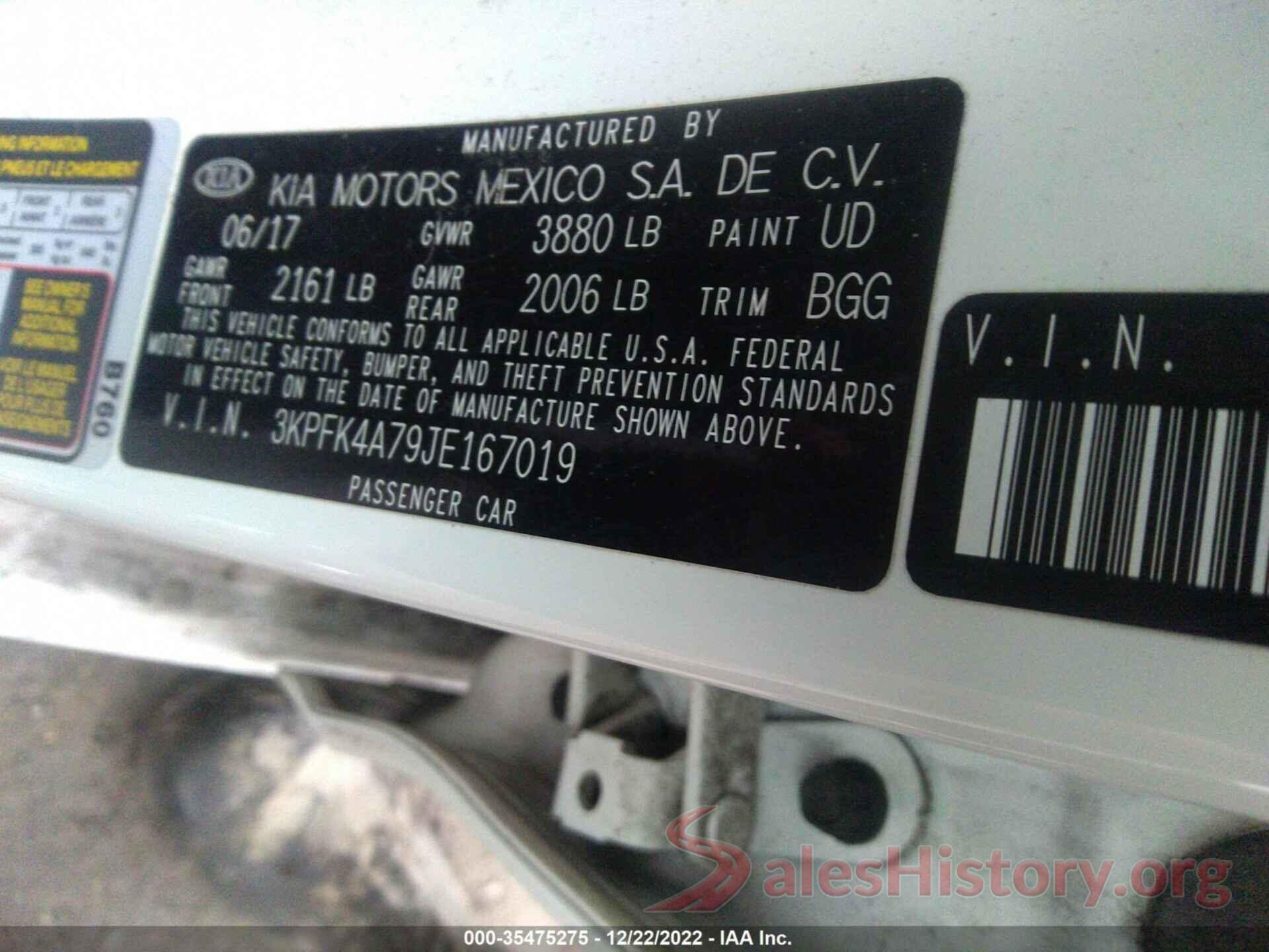 3KPFK4A79JE167019 2018 KIA FORTE