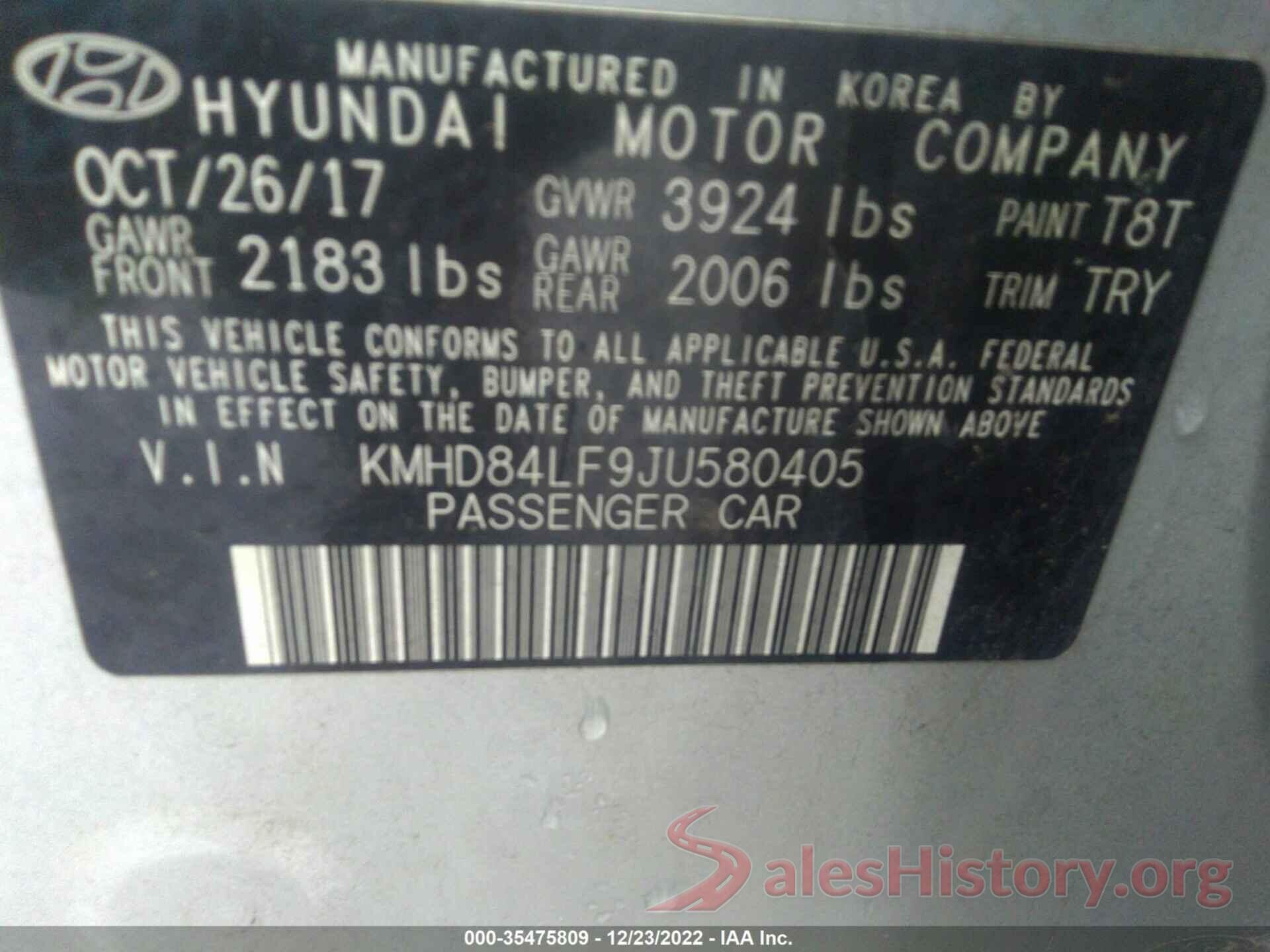 KMHD84LF9JU580405 2018 HYUNDAI ELANTRA