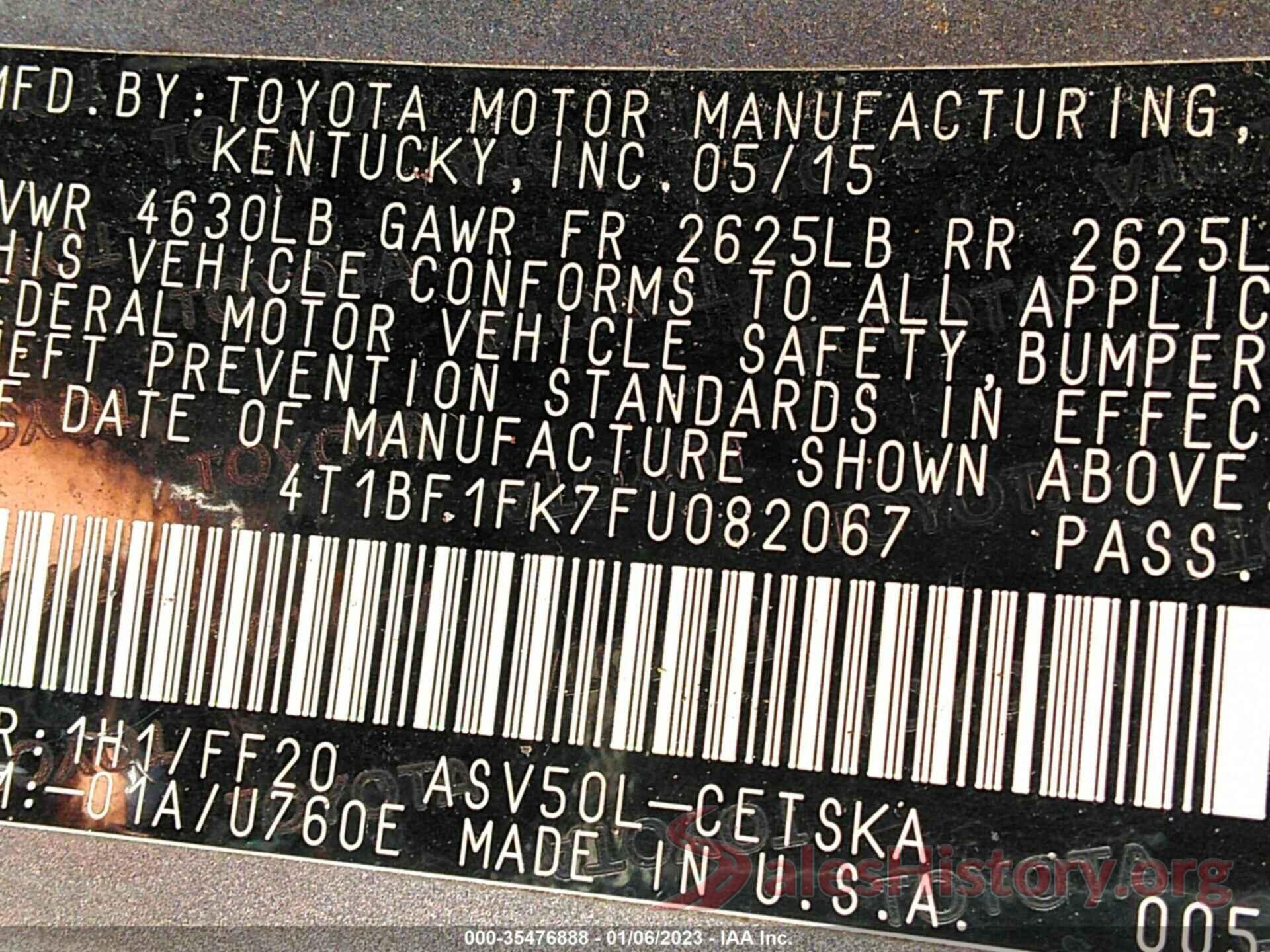 4T1BF1FK7FU082067 2015 TOYOTA CAMRY