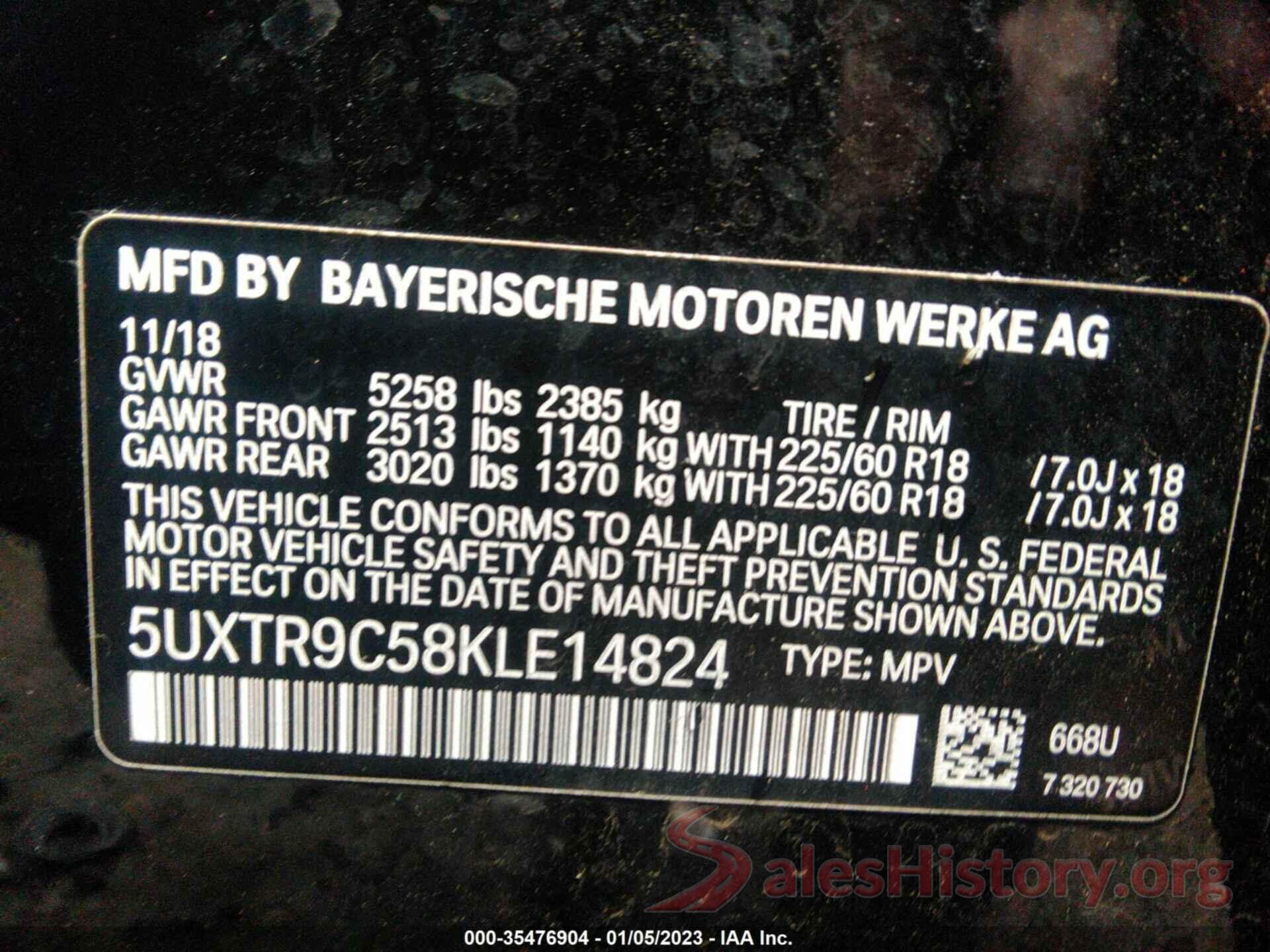 5UXTR9C58KLE14824 2019 BMW X3