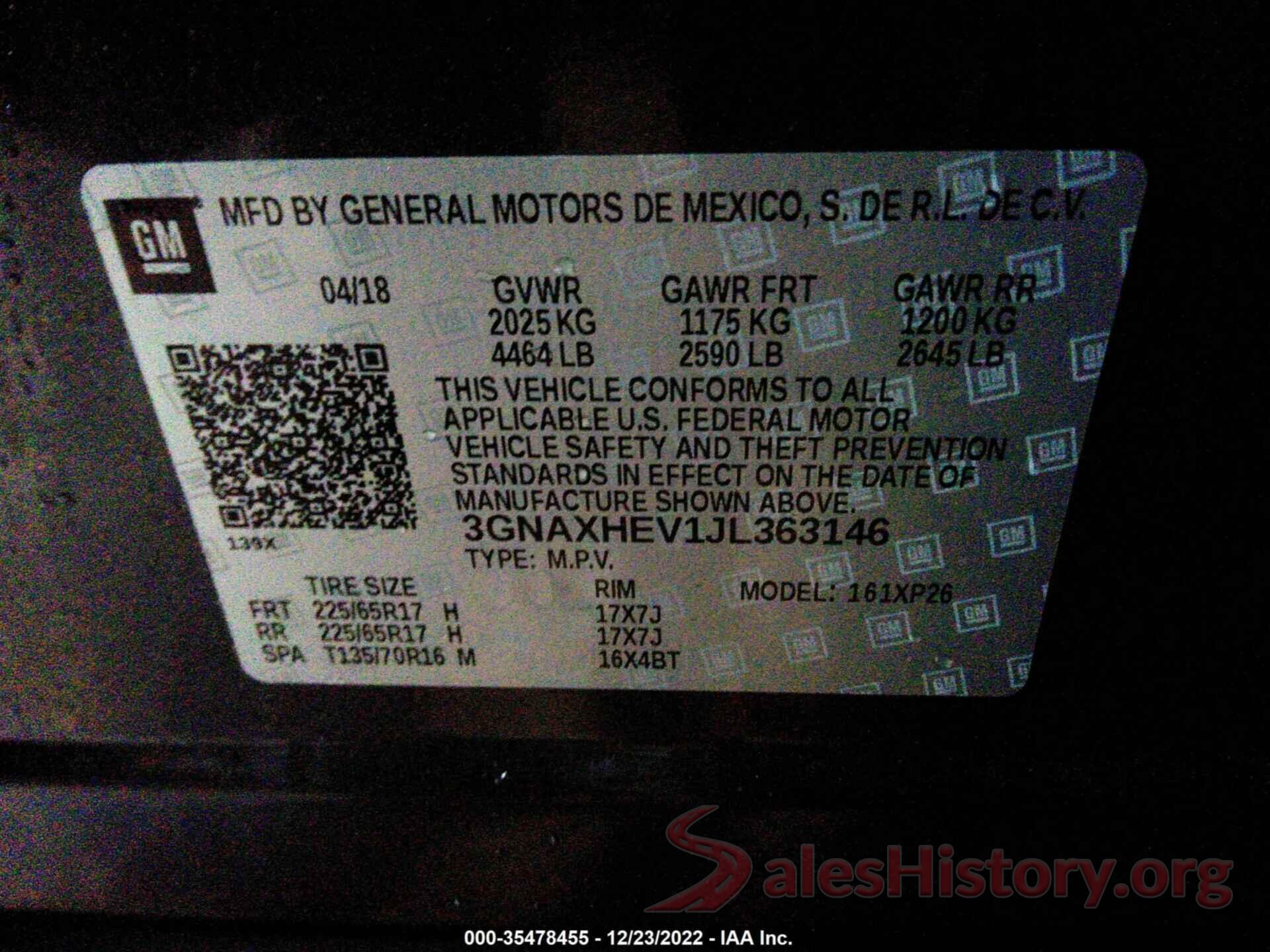 3GNAXHEV1JL363146 2018 CHEVROLET EQUINOX