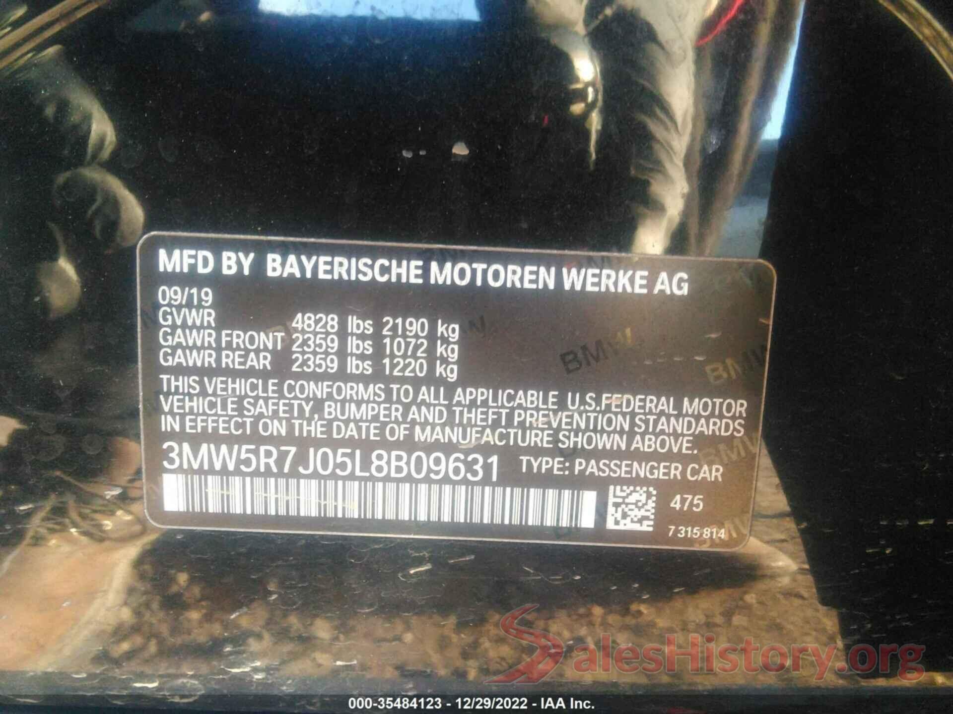 3MW5R7J05L8B09631 2020 BMW 3 SERIES