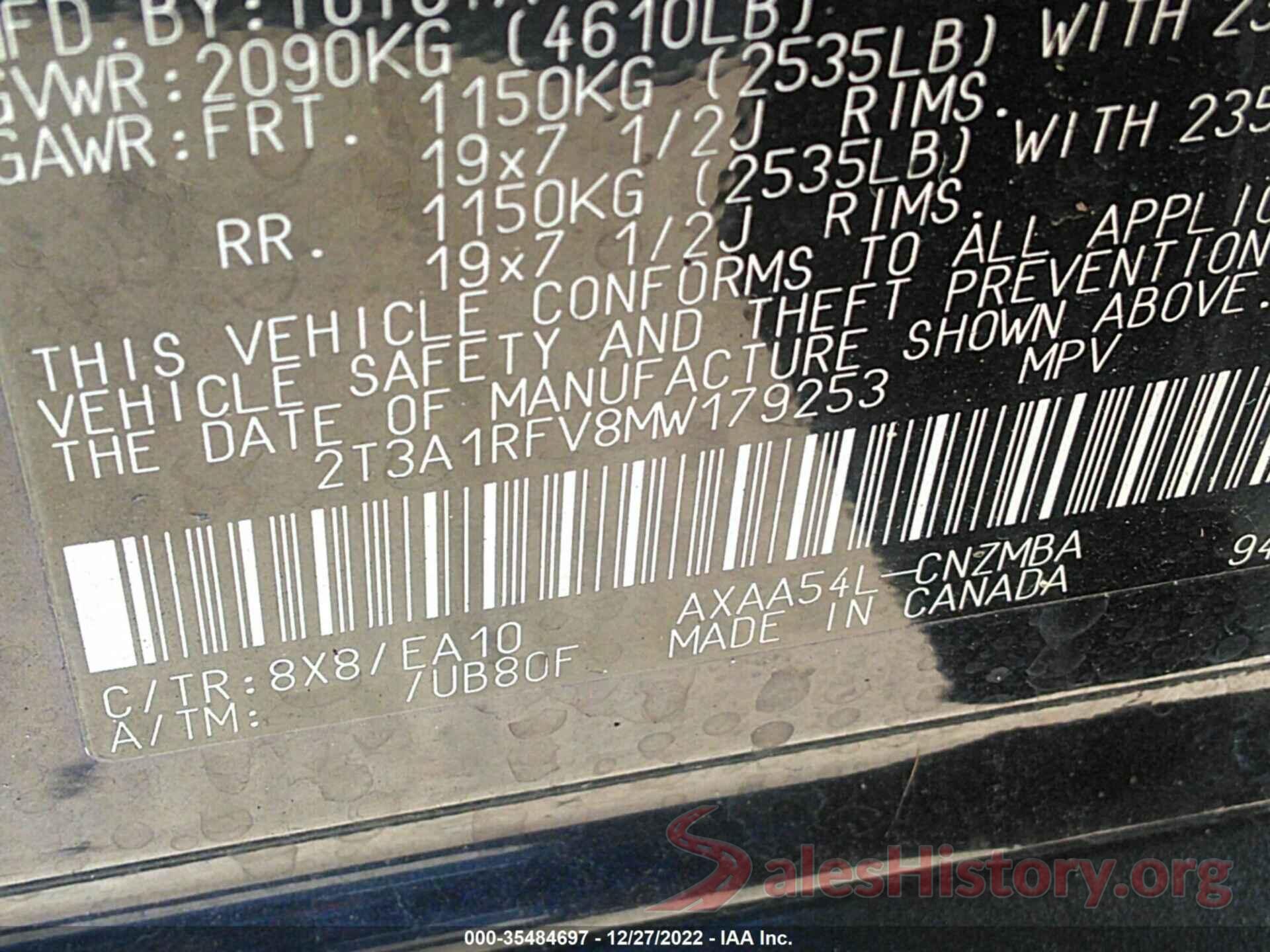 2T3A1RFV8MW179253 2021 TOYOTA RAV4