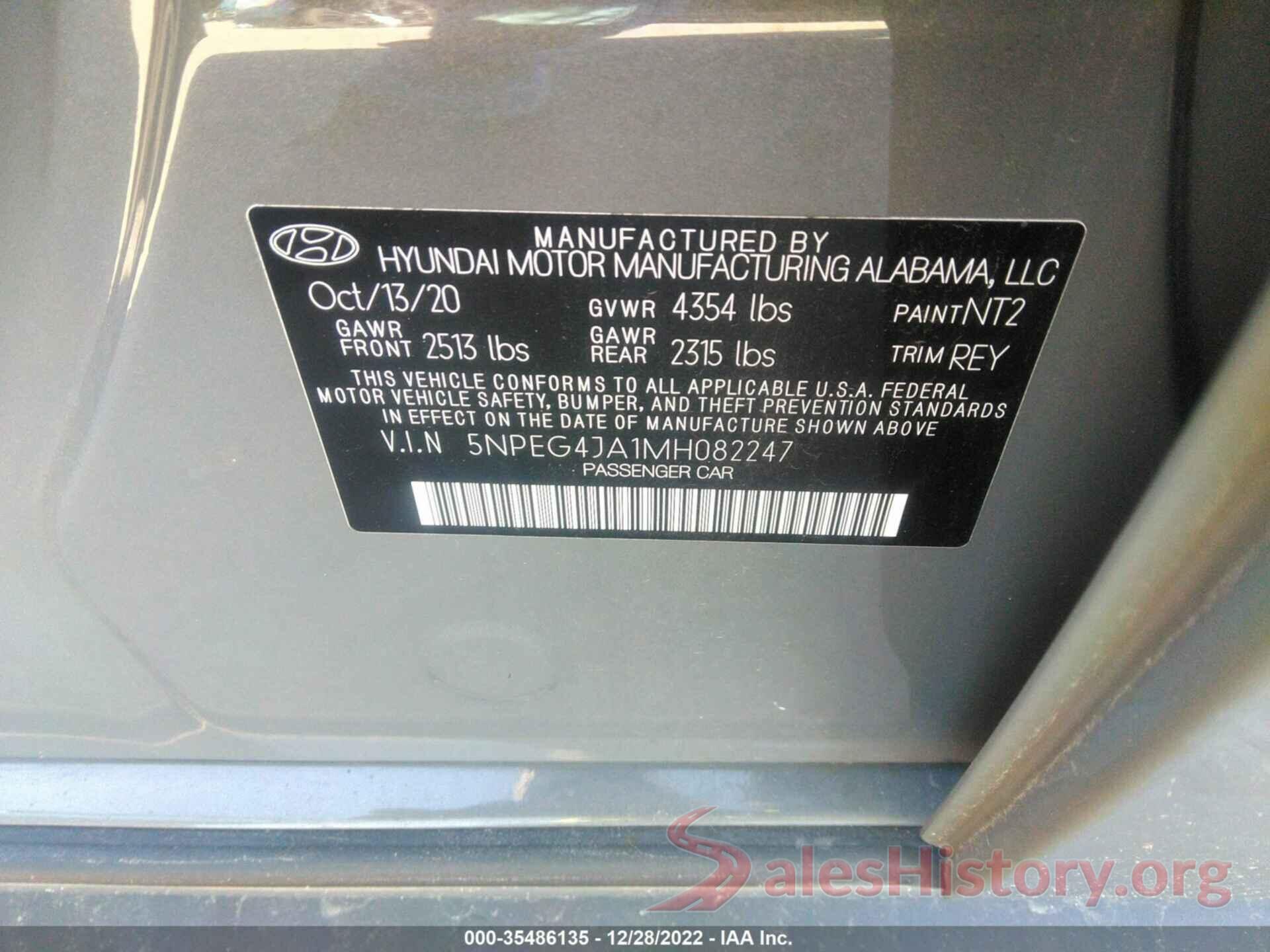 5NPEG4JA1MH082247 2021 HYUNDAI SONATA