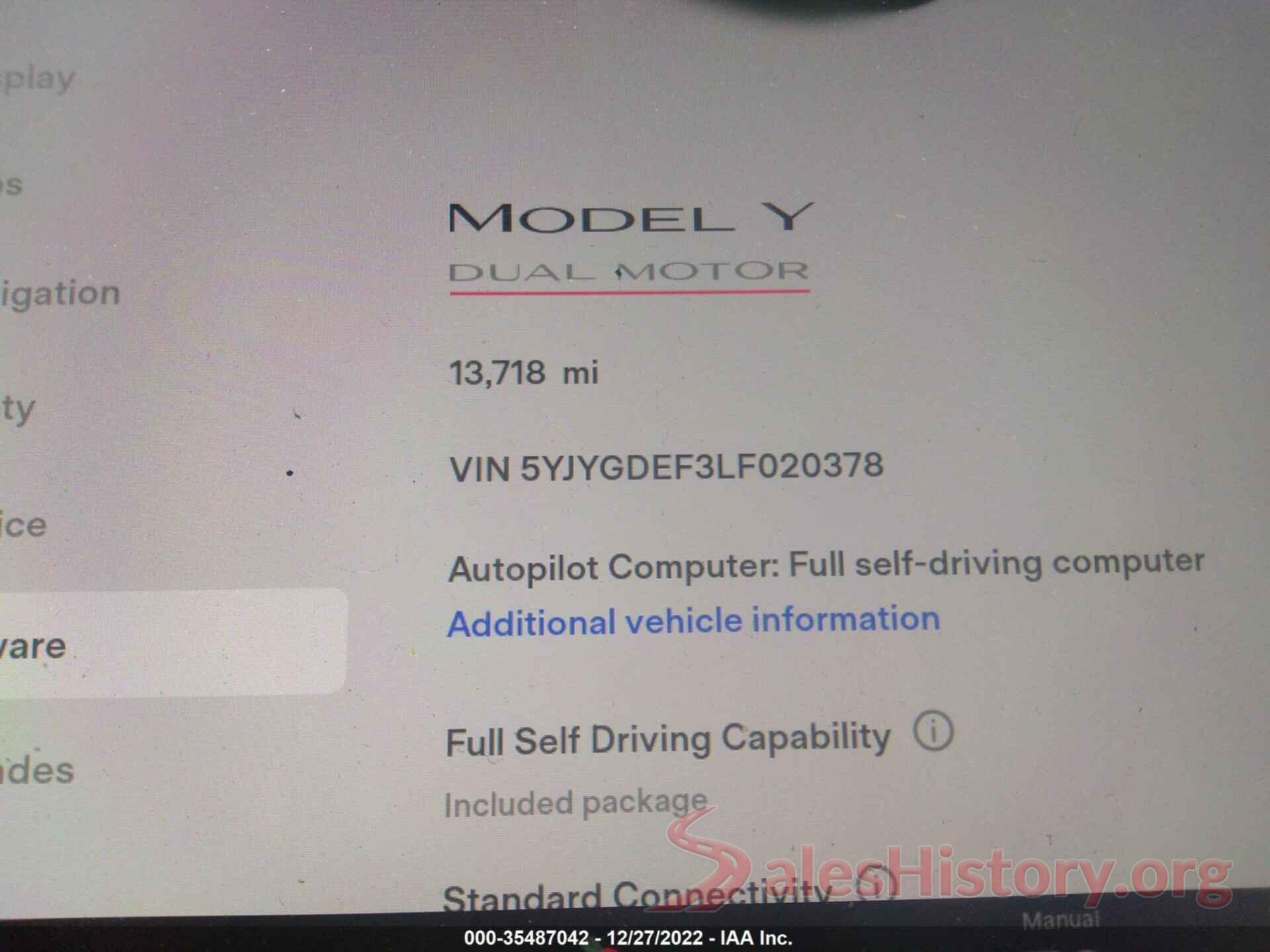 5YJYGDEF3LF020378 2020 TESLA MODEL Y