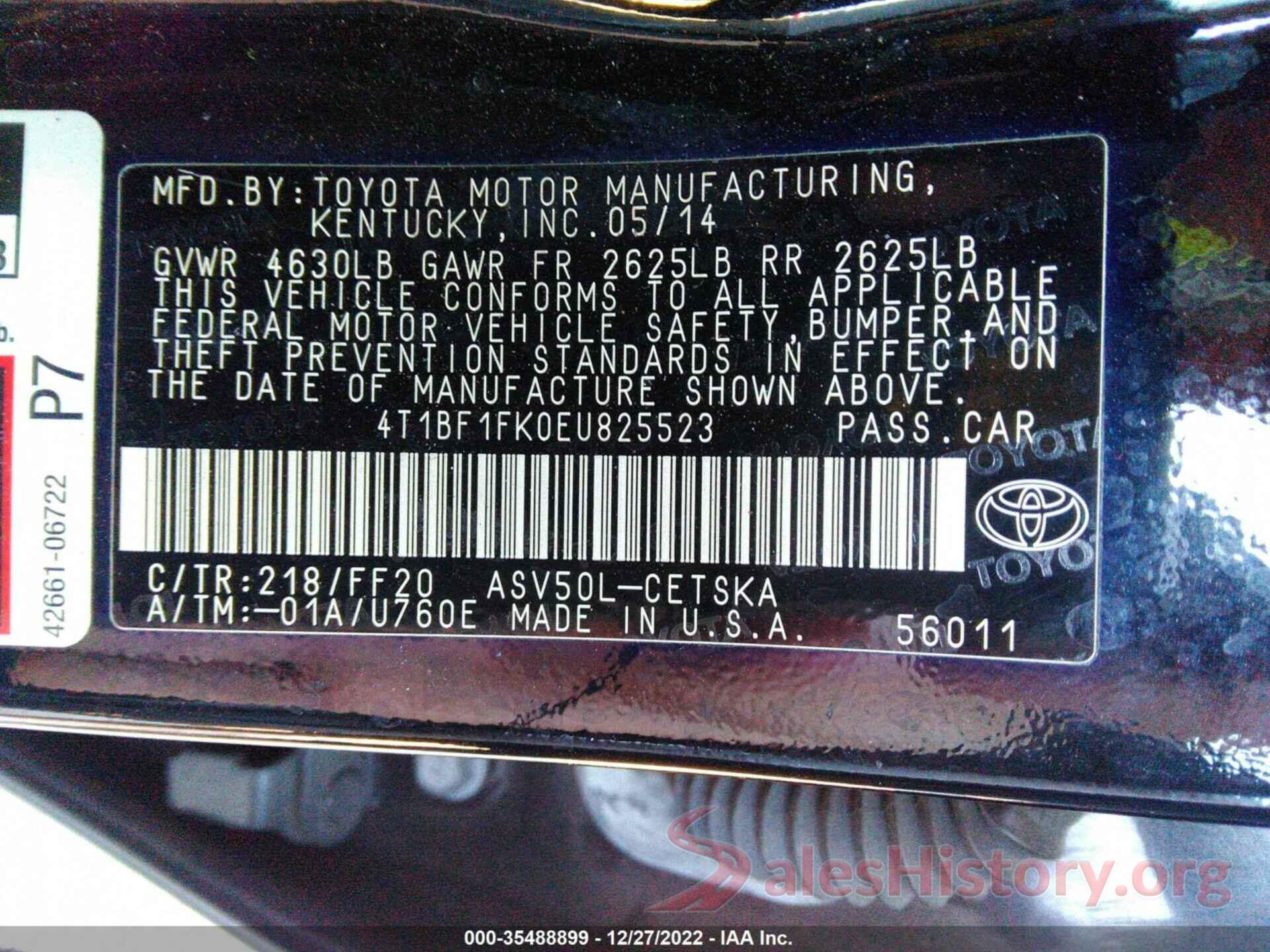 4T1BF1FK0EU825523 2014 TOYOTA CAMRY