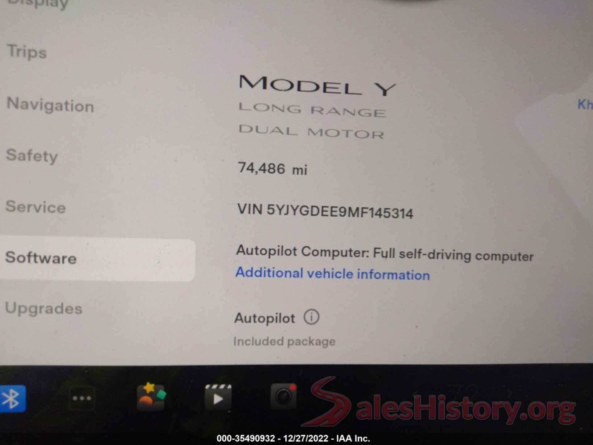 5YJYGDEE9MF145314 2021 TESLA MODEL Y