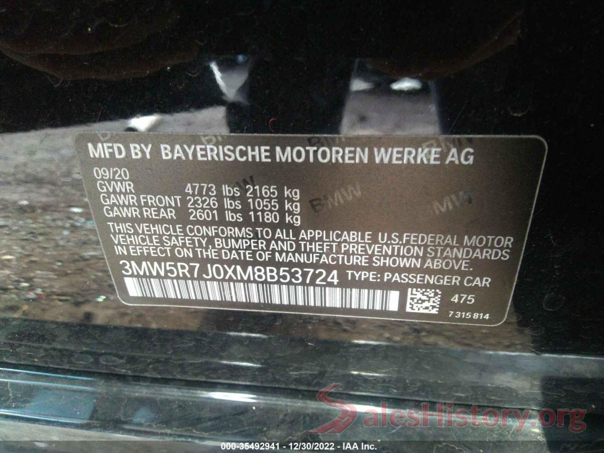 3MW5R7J0XM8B53724 2021 BMW 3 SERIES