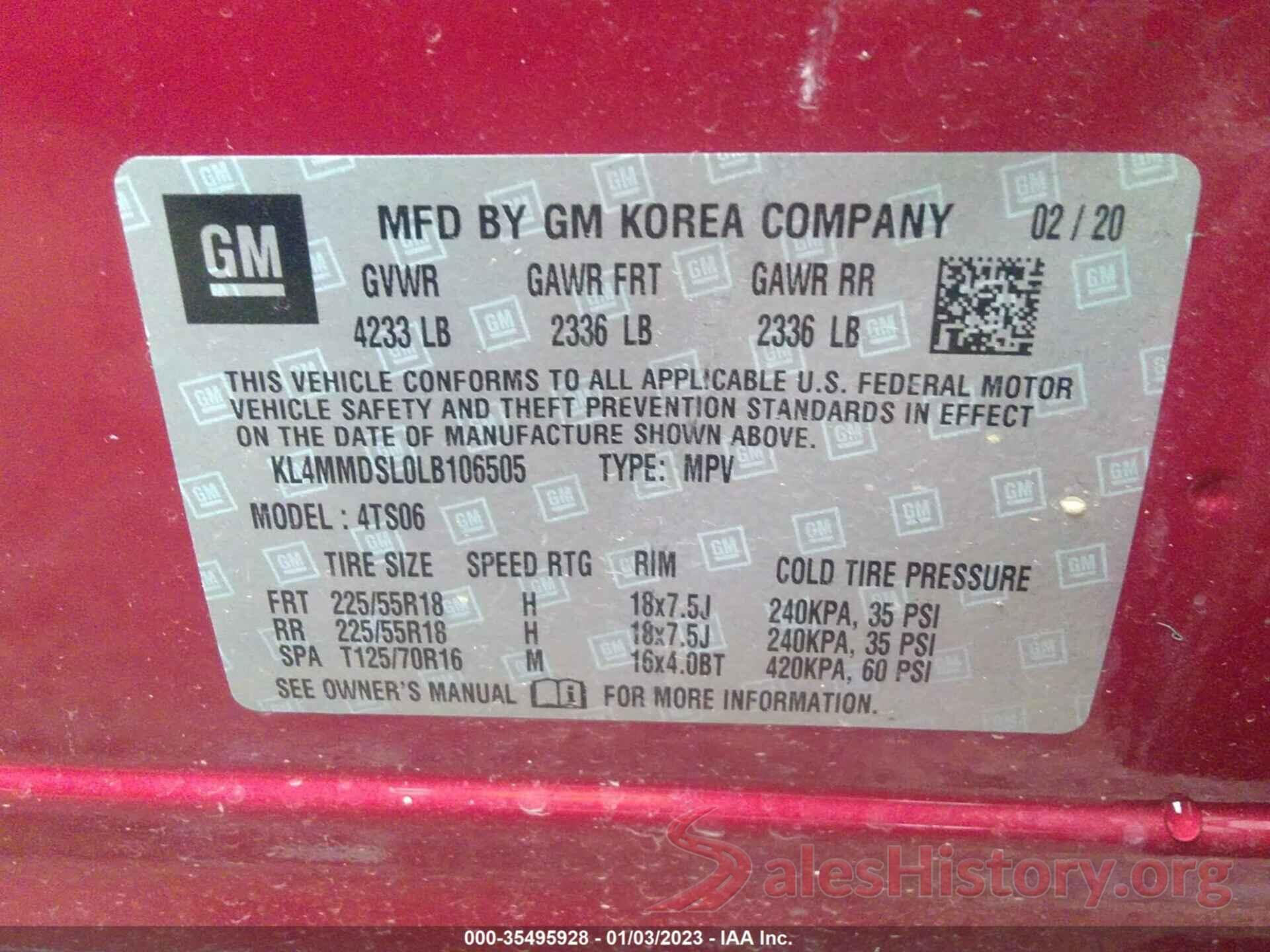 KL4MMDSL0LB106505 2020 BUICK ENCORE GX