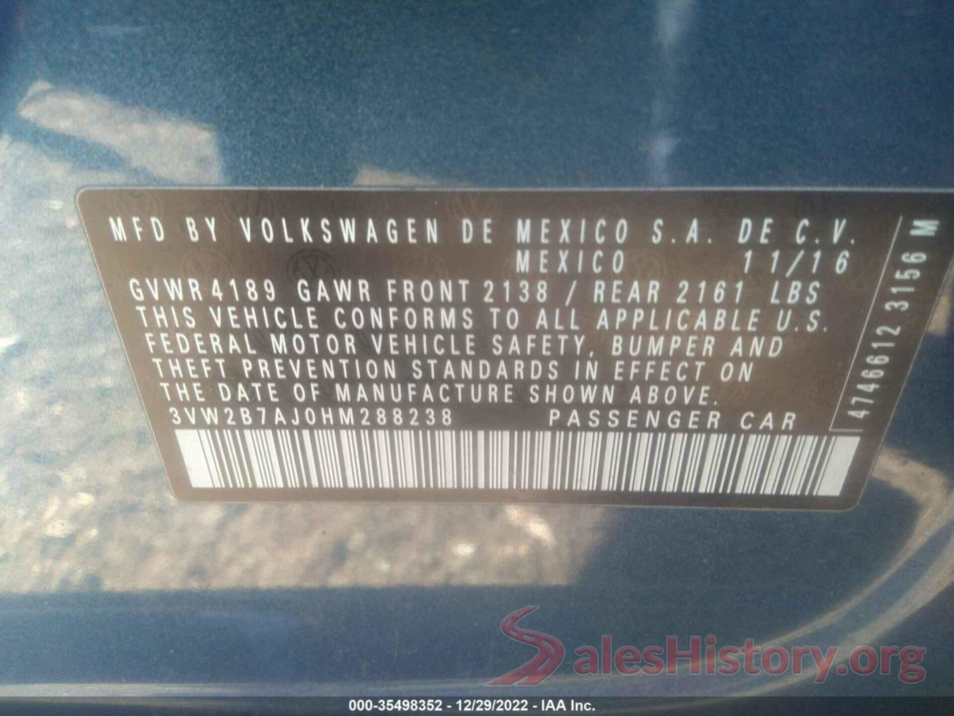 3VW2B7AJ0HM288238 2017 VOLKSWAGEN JETTA