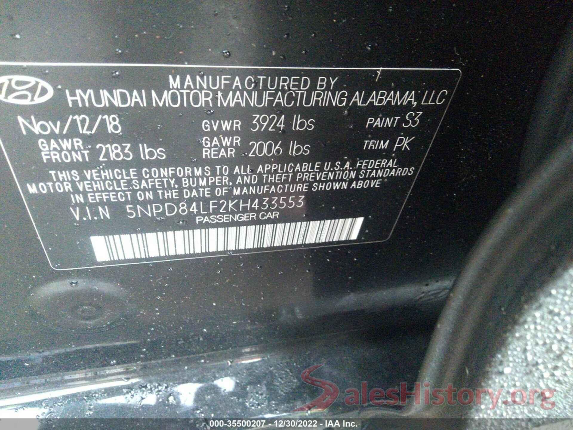 5NPD84LF2KH433553 2019 HYUNDAI ELANTRA