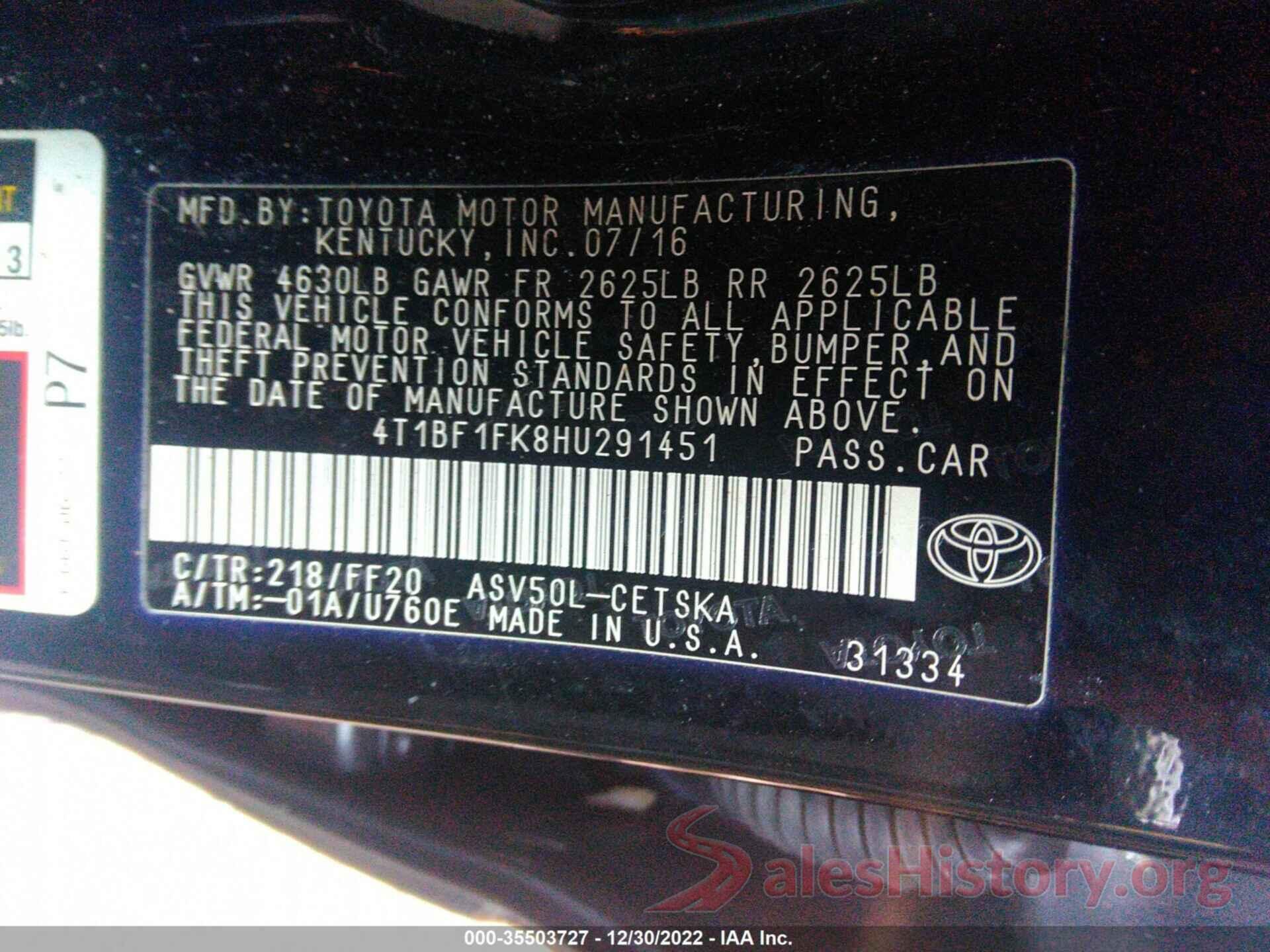 4T1BF1FK8HU291451 2017 TOYOTA CAMRY