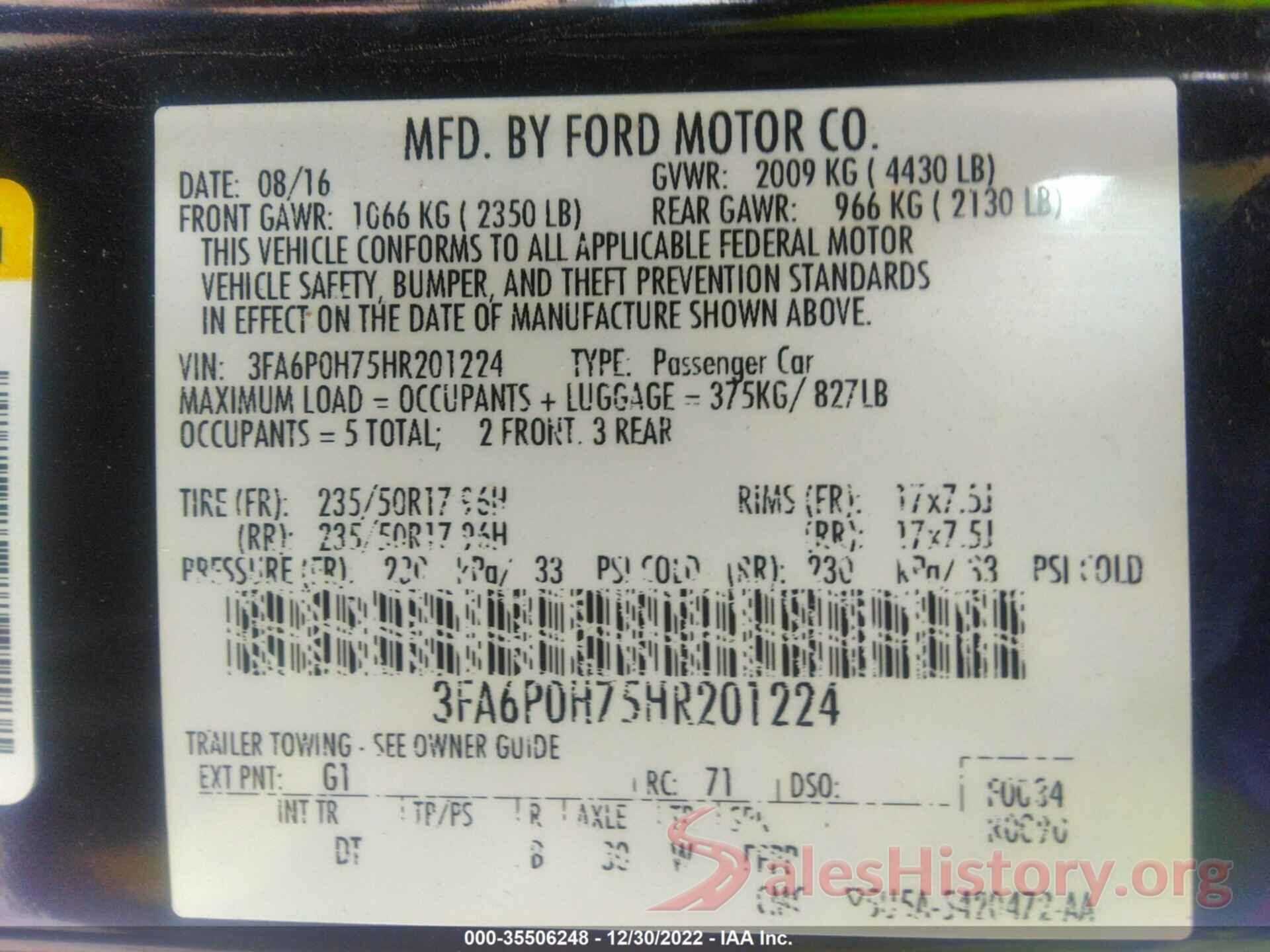 3FA6P0H75HR201224 2017 FORD FUSION