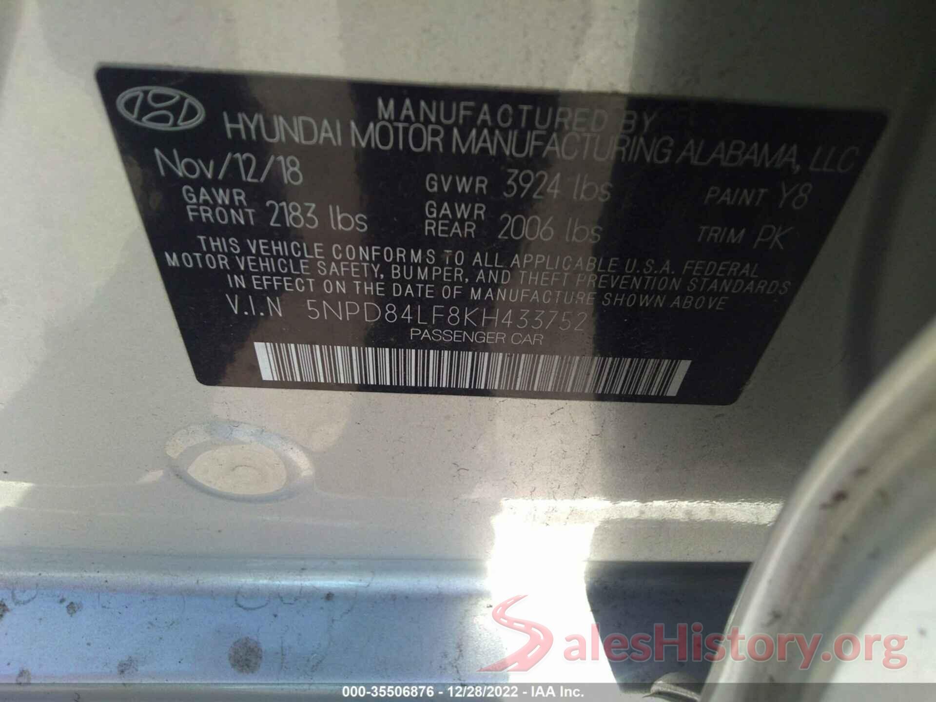 5NPD84LF8KH433752 2019 HYUNDAI ELANTRA