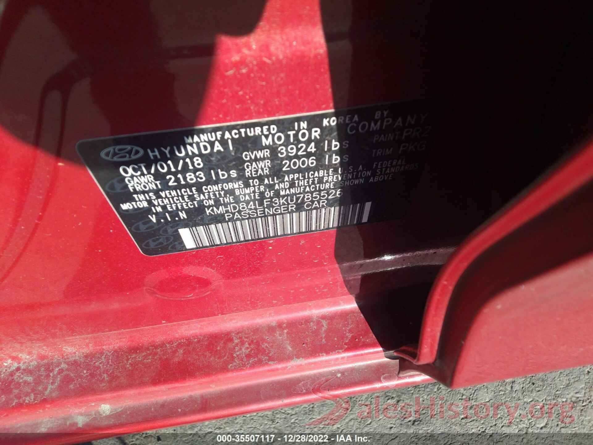 KMHD84LF3KU785526 2019 HYUNDAI ELANTRA