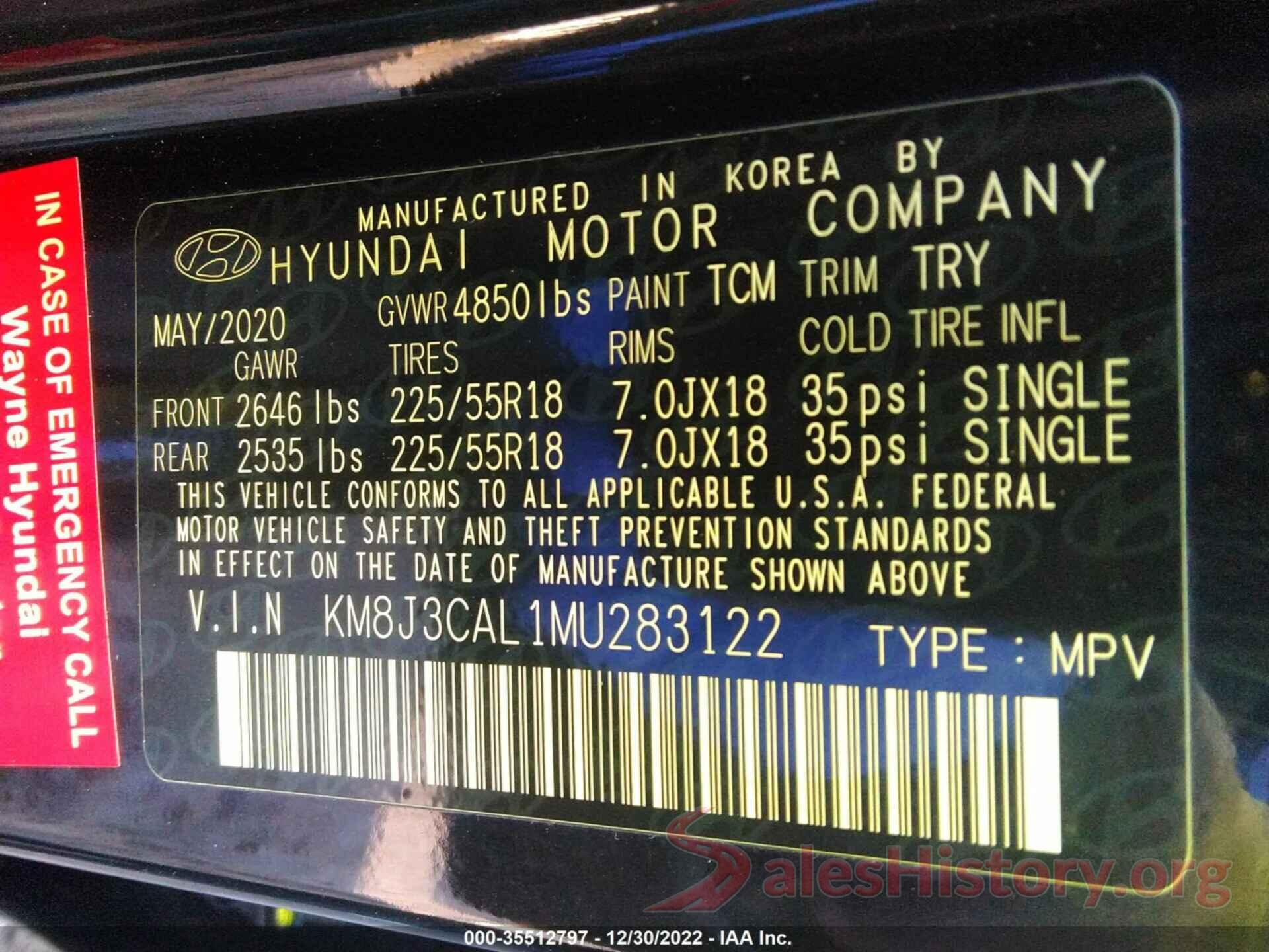 KM8J3CAL1MU283122 2021 HYUNDAI TUCSON