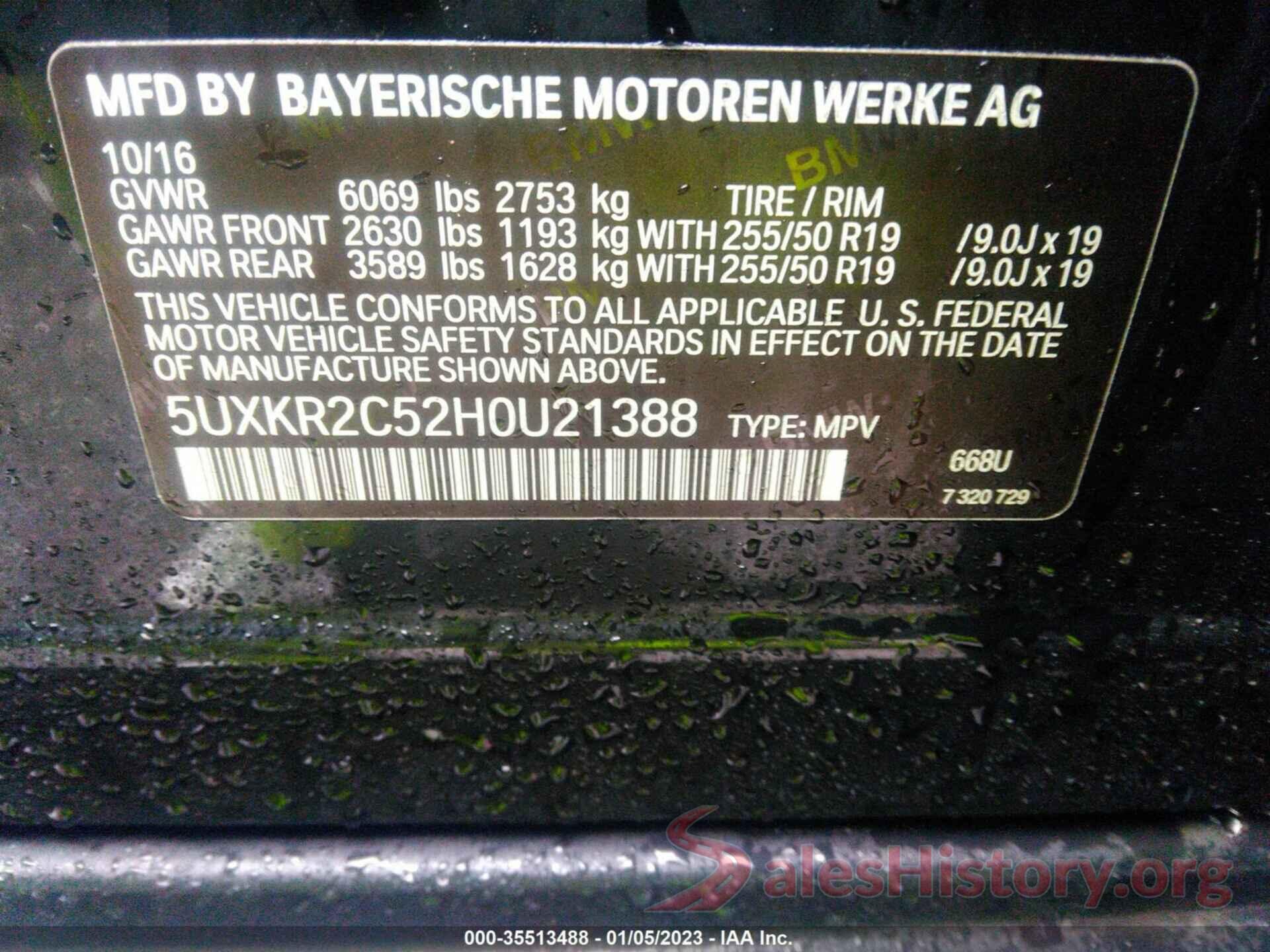 5UXKR2C52H0U21388 2017 BMW X5