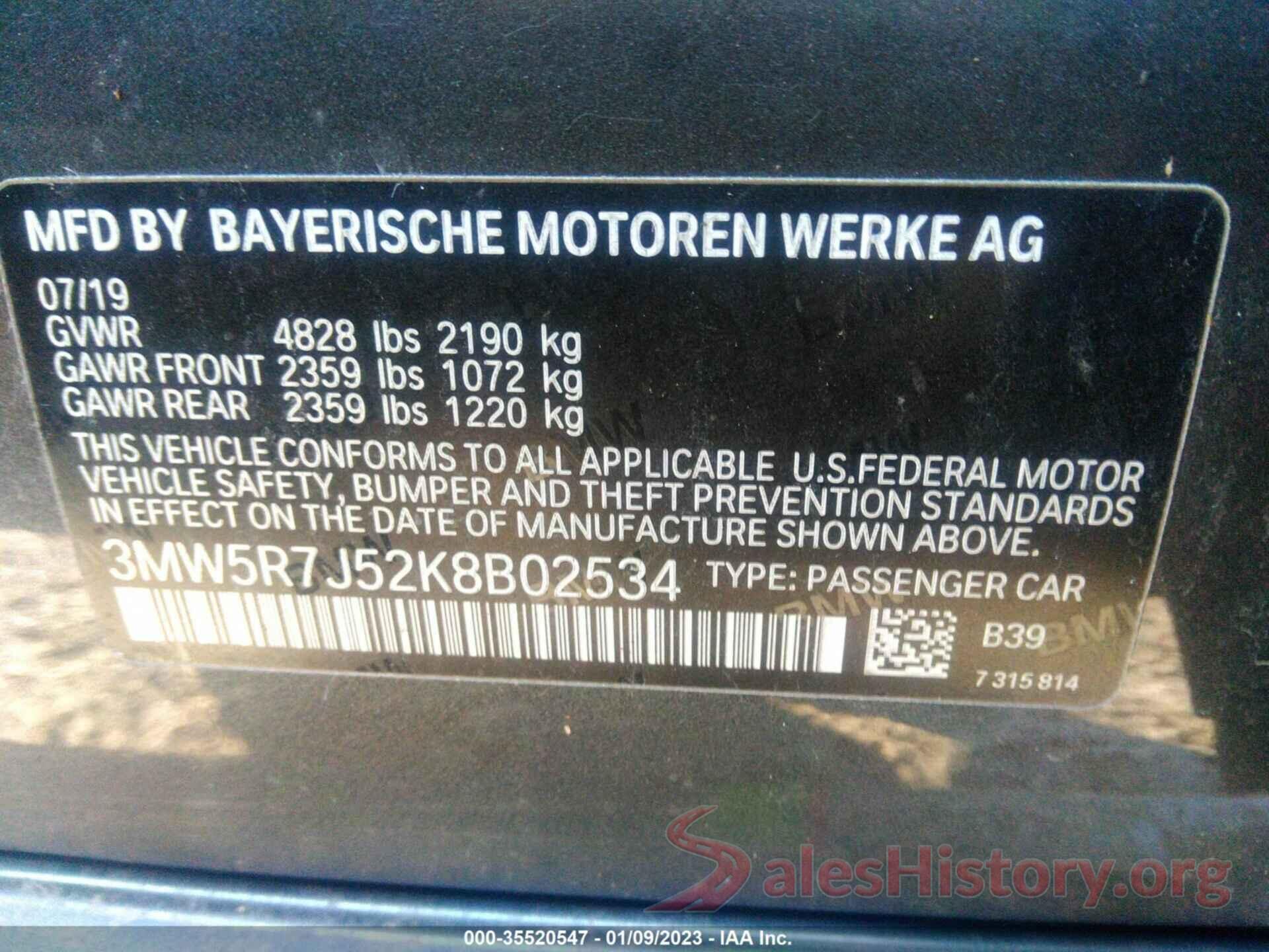 3MW5R7J52K8B02534 2019 BMW 3 SERIES