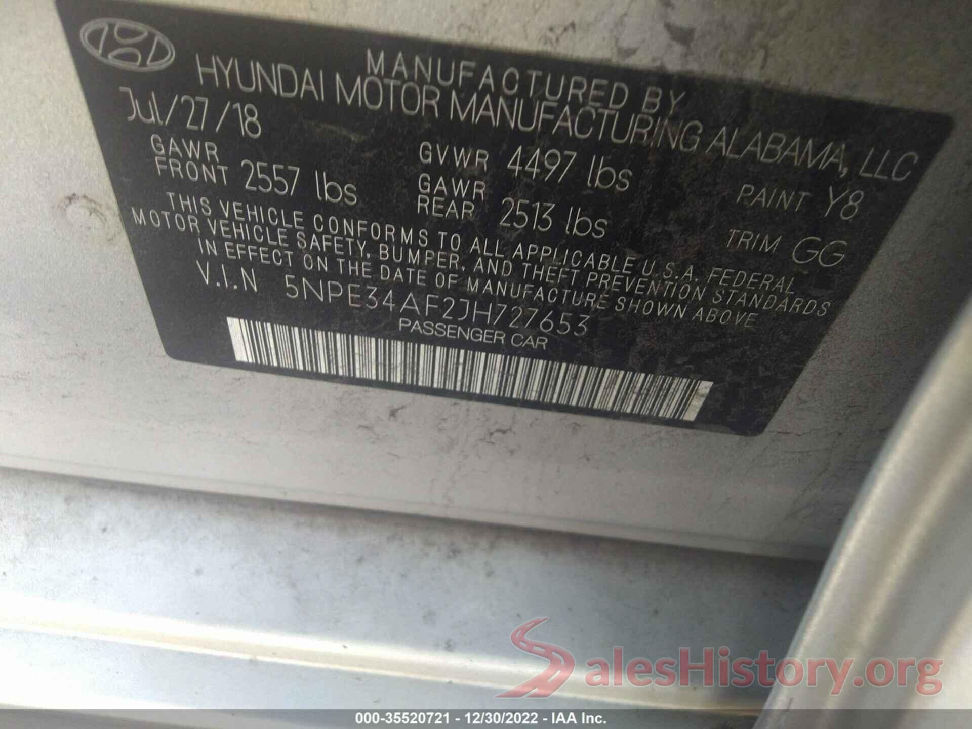 5NPE34AF2JH727653 2018 HYUNDAI SONATA