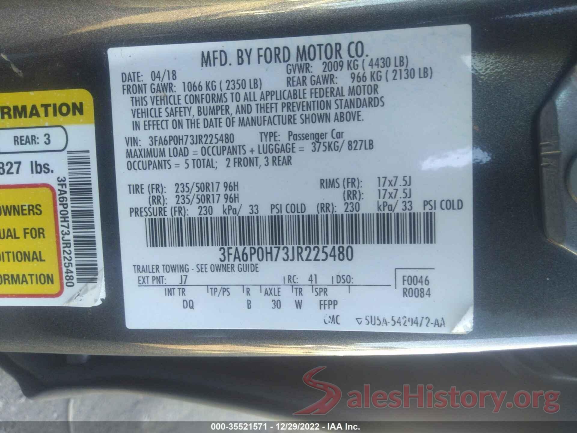 3FA6P0H73JR225480 2018 FORD FUSION