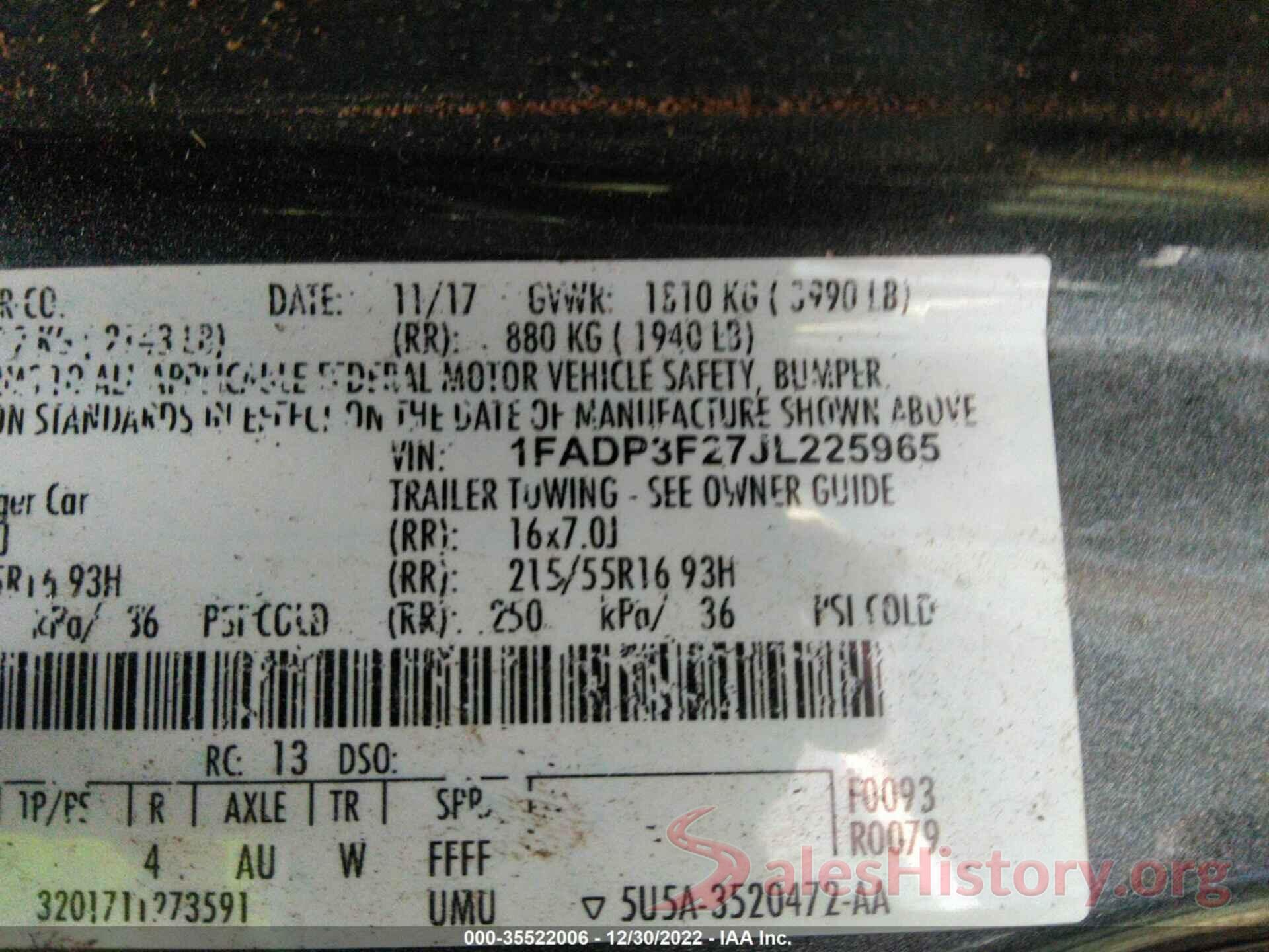 1FADP3F27JL225965 2018 FORD FOCUS