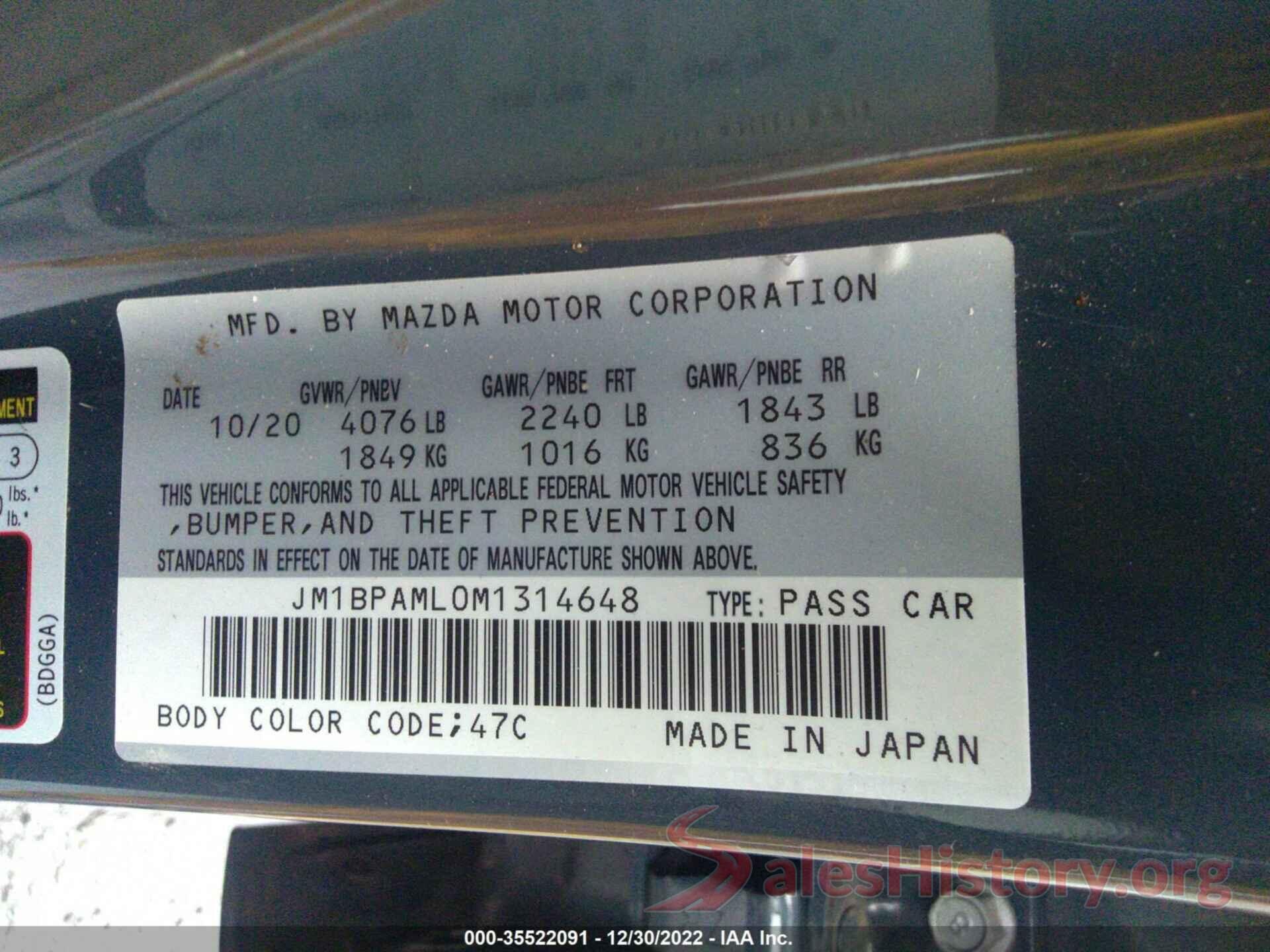 JM1BPAML0M1314648 2021 MAZDA MAZDA3 HATCHBACK