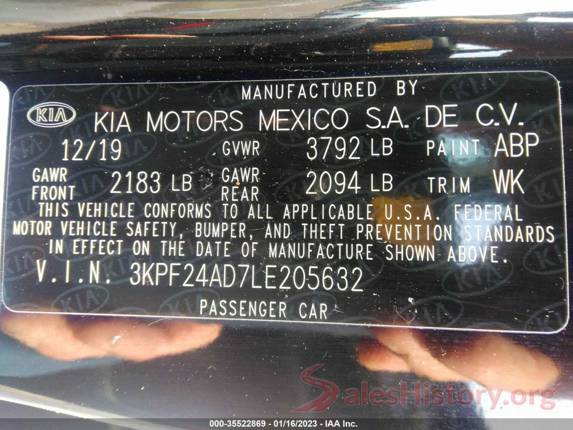 3KPF24AD7LE205632 2020 KIA FORTE