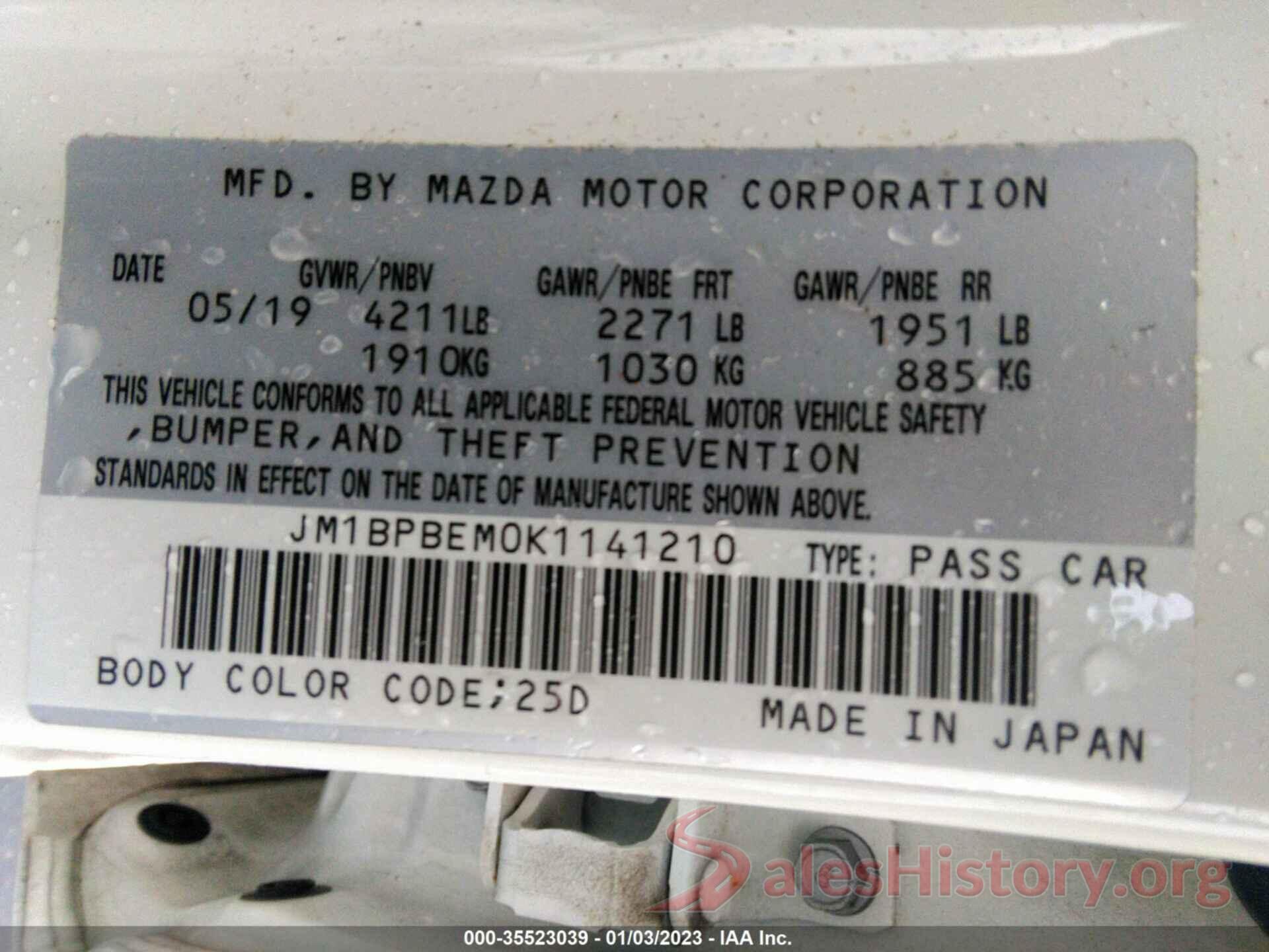 JM1BPBEM0K1141210 2019 MAZDA MAZDA3 SEDAN