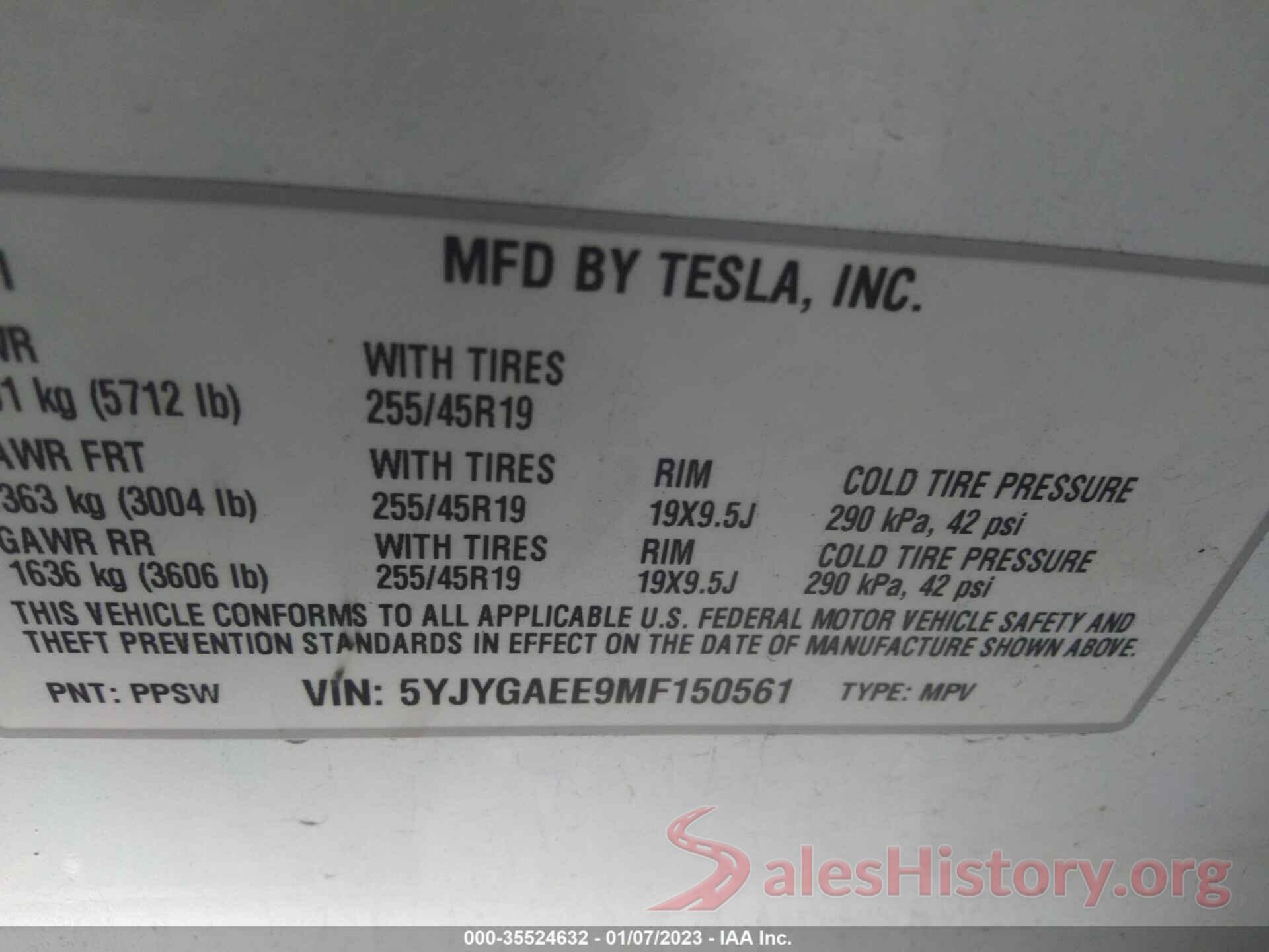 5YJYGAEE9MF150561 2021 TESLA MODEL Y