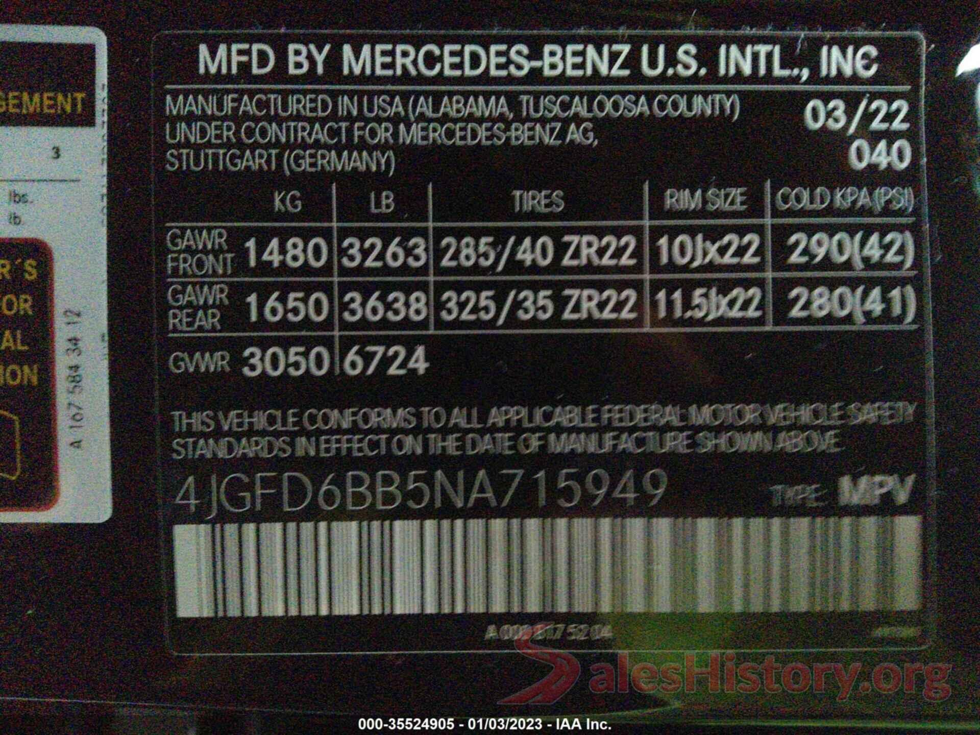 4JGFD6BB5NA715949 2022 MERCEDES-BENZ GLE