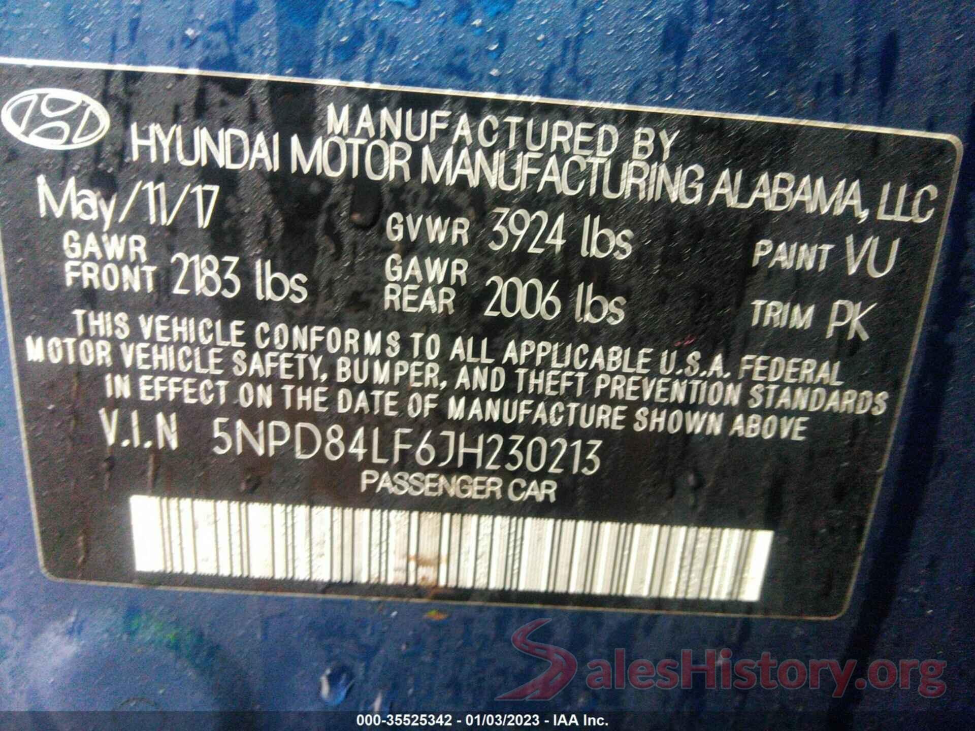 5NPD84LF6JH230213 2018 HYUNDAI ELANTRA