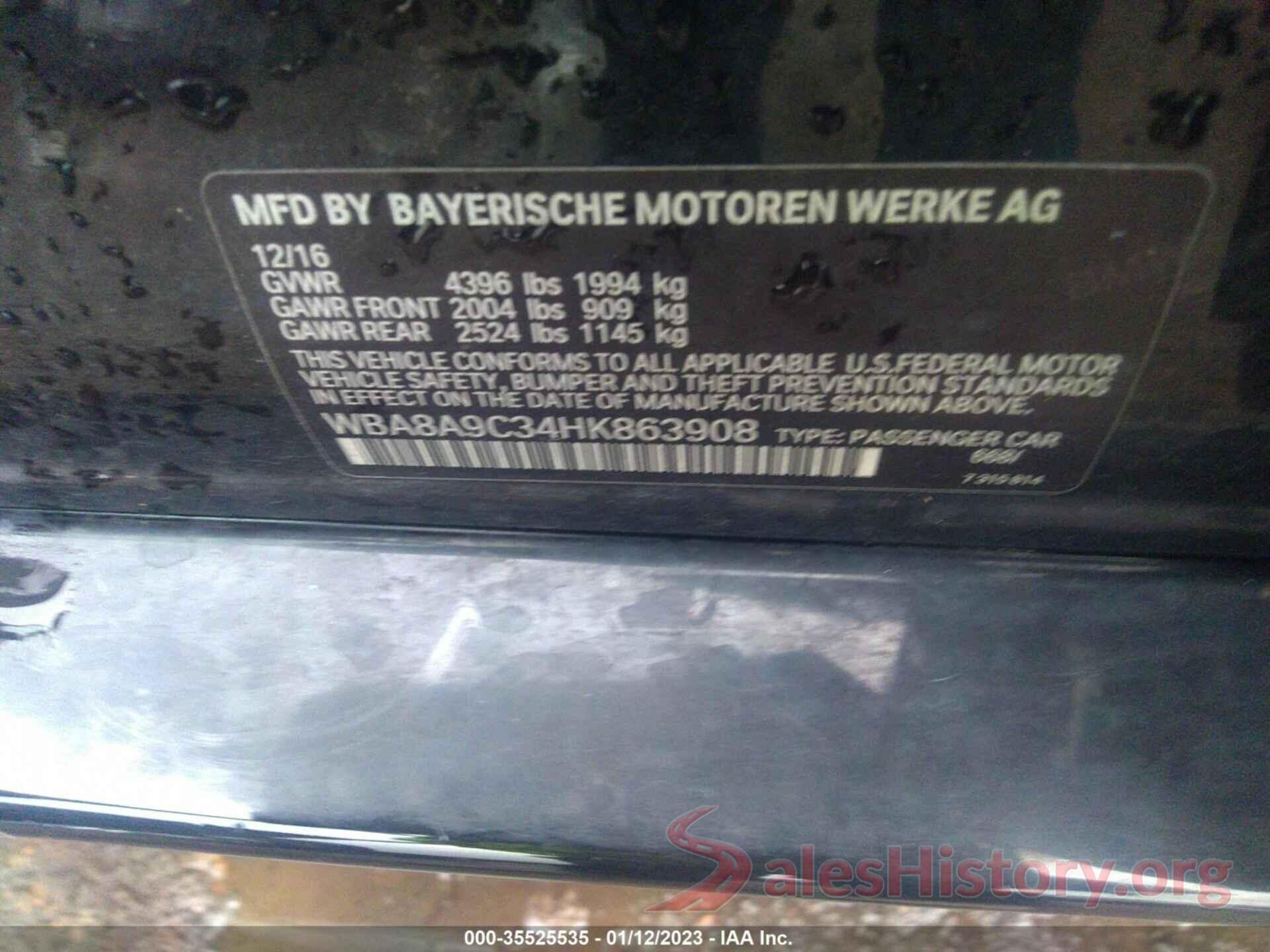 WBA8A9C34HK863908 2017 BMW 3 SERIES