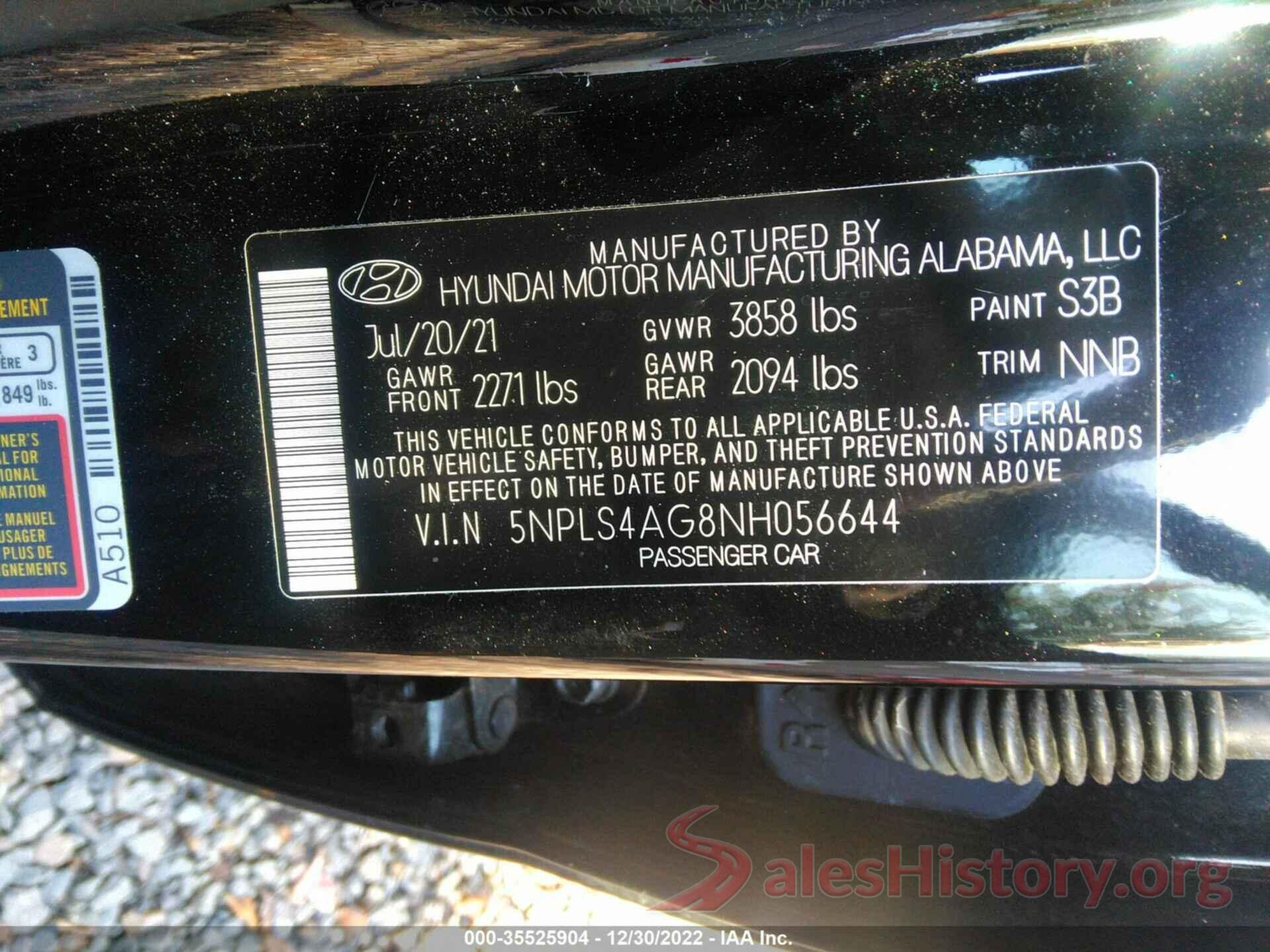 5NPLS4AG8NH056644 2022 HYUNDAI ELANTRA