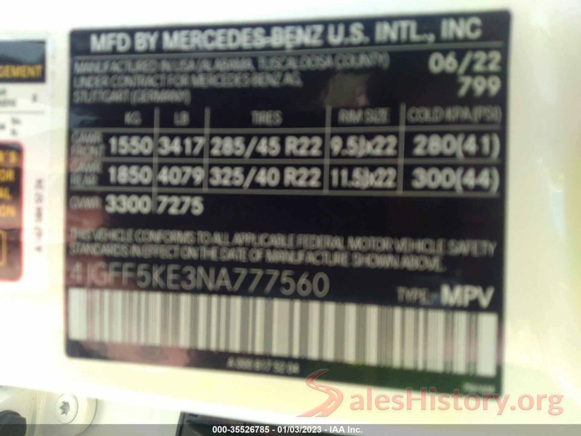 4JGFF5KE3NA777560 2022 MERCEDES-BENZ GLS