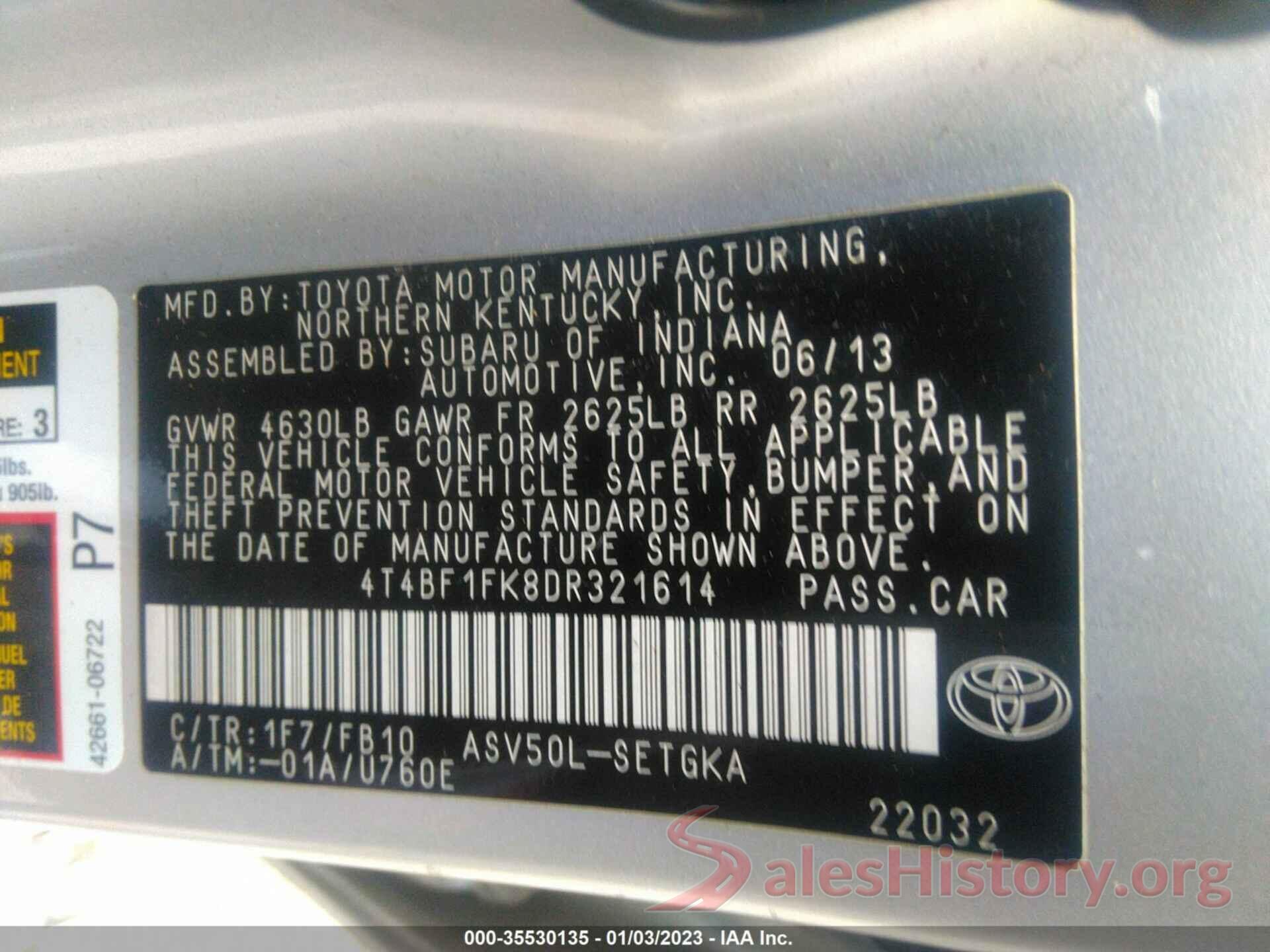 4T4BF1FK8DR321614 2013 TOYOTA CAMRY