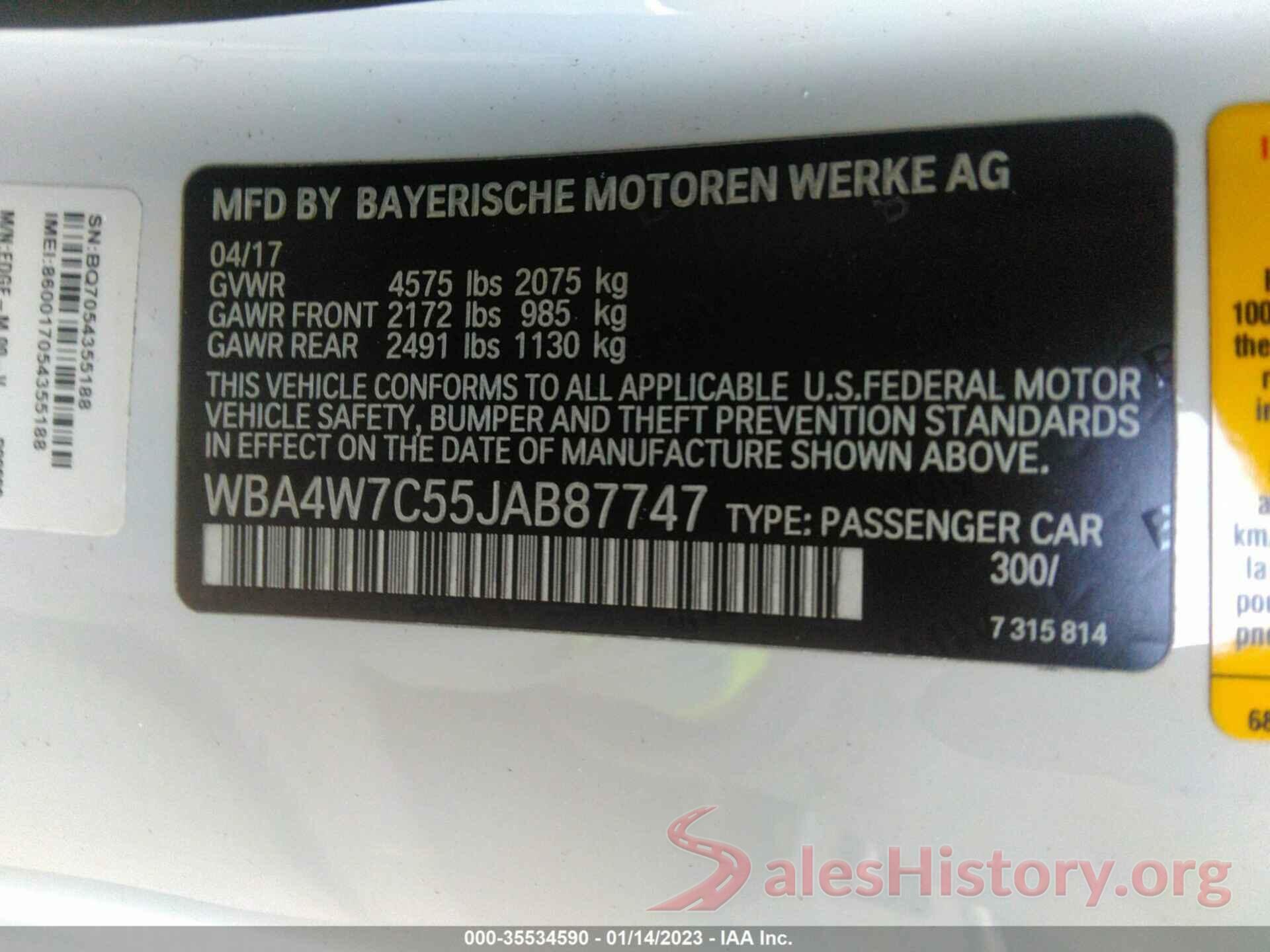 WBA4W7C55JAB87747 2018 BMW 4 SERIES